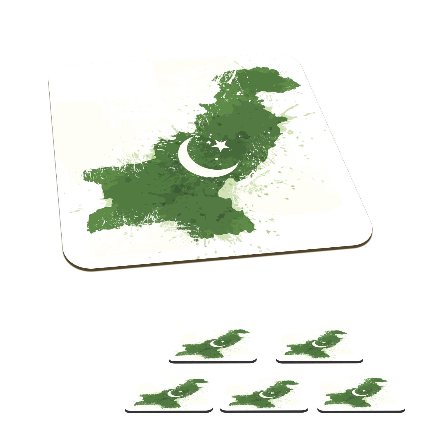 MuchoWow Glasuntersetzer Illustration einer Karte von Pakistan mit den Farben der Flagge, Zubehör für Gläser, 6-tlg., Glasuntersetzer, Tischuntersetzer, Korkuntersetzer, Untersetzer, Tasse