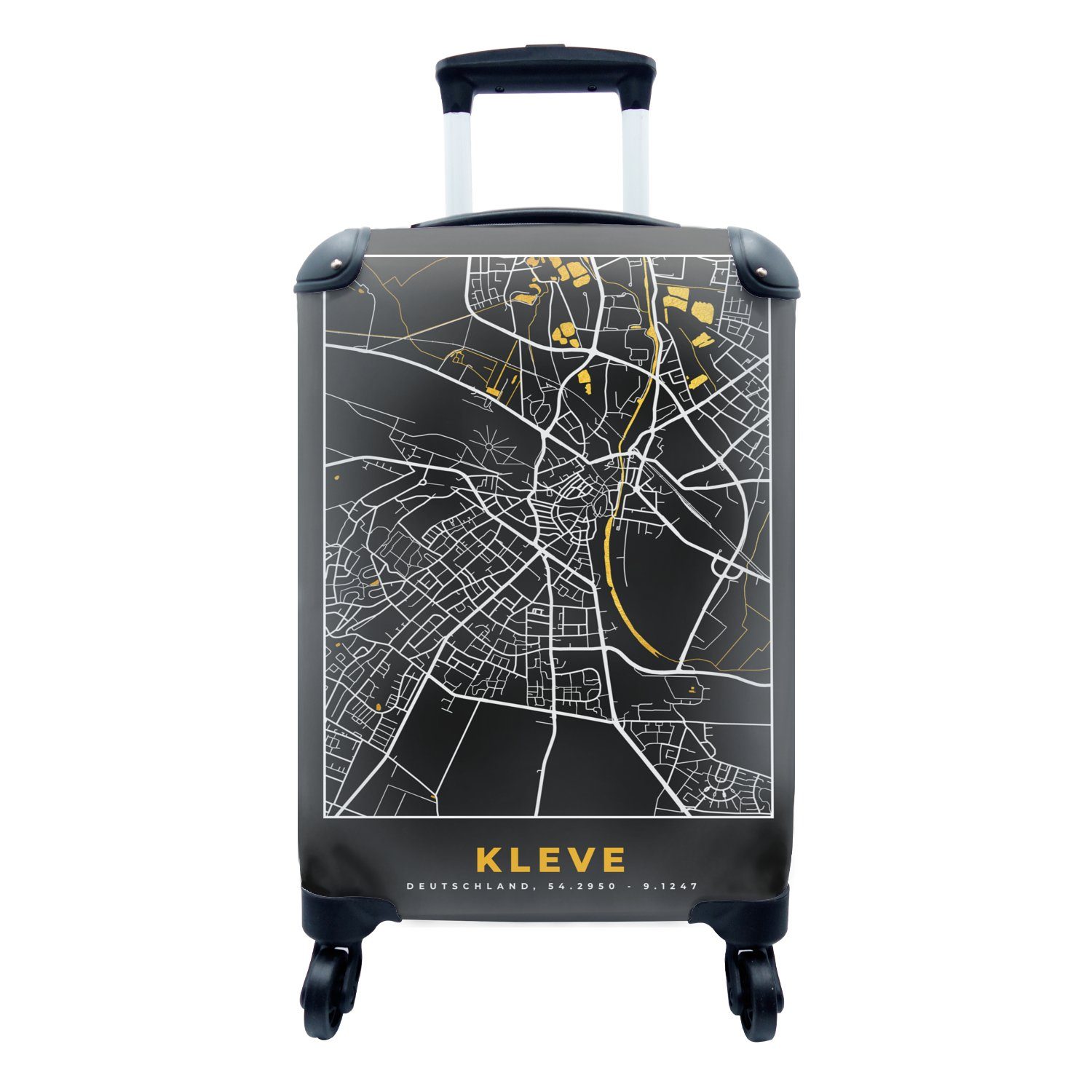 MuchoWow Handgepäckkoffer Karte - Stadtplan - Kleve - Deutschland - Gold, 4 Rollen, Reisetasche mit rollen, Handgepäck für Ferien, Trolley, Reisekoffer