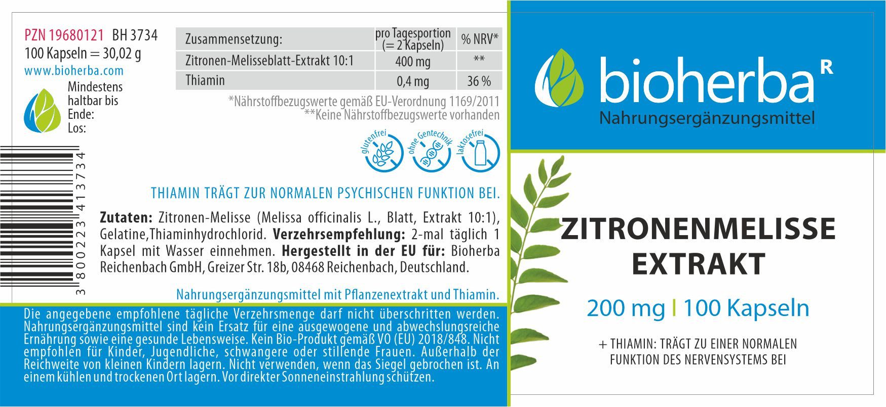 BIOHERBA R Zitronenmelisse Extrakt 200 mg 100 Kapseln Nahrungsergänzungsmittel