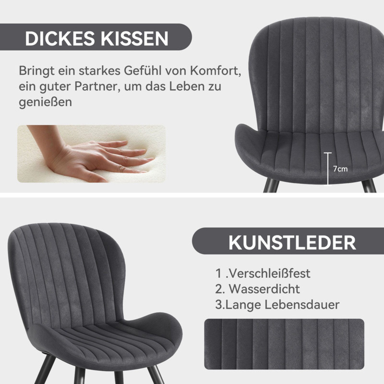 HawthyHome Esszimmerstuhl 2er Set Polsterstuhl mit Armlehnen & Metallbeinen (2 St), Wasserdicht & Ergonomisch für Küche Esszimmer Wohnzimmer – Bild 5 von 5