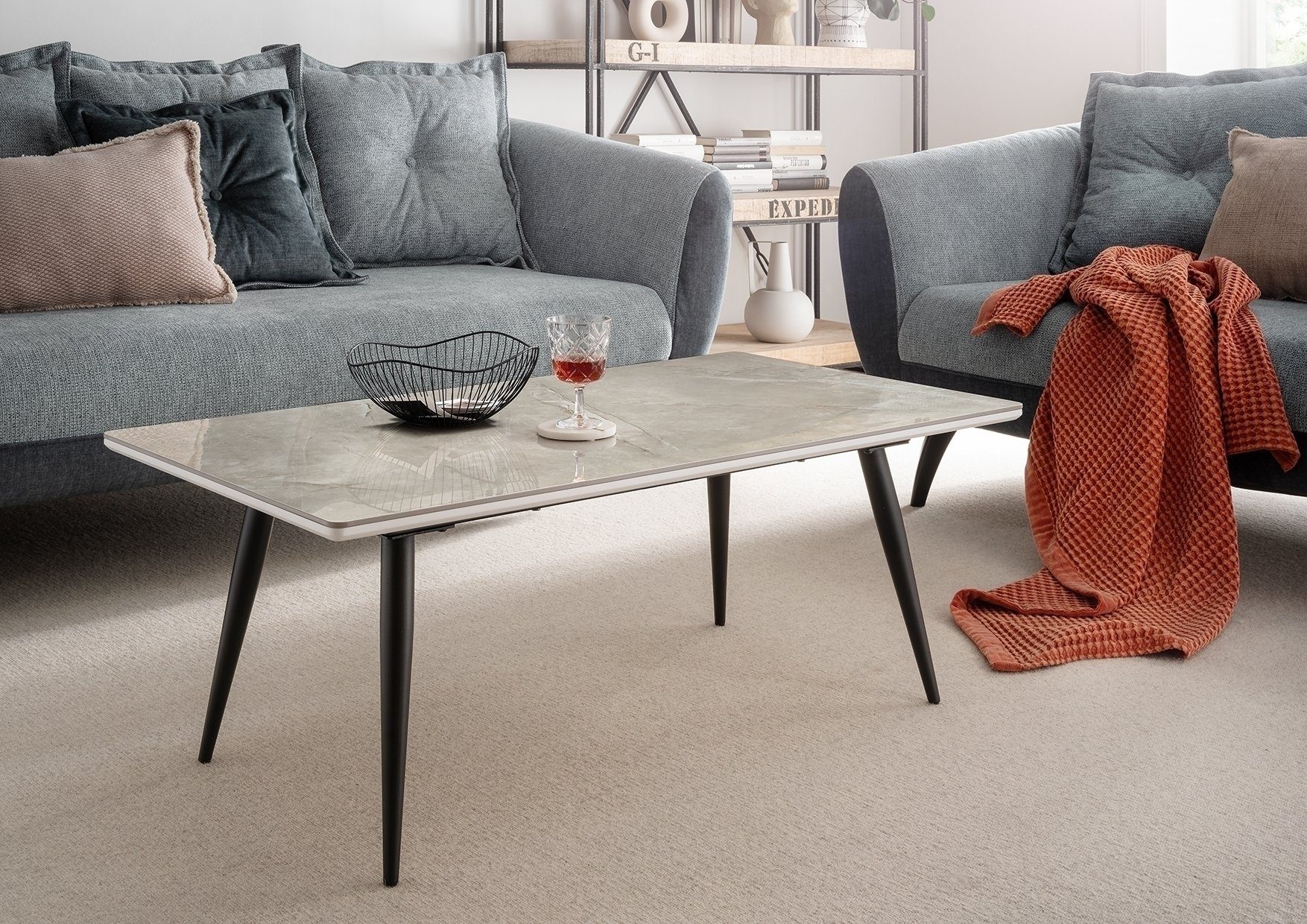 Concept GmbH Couchtisch in Keramik Hochglanz grau Marmoriert - 110x42x60 (BxHxT)