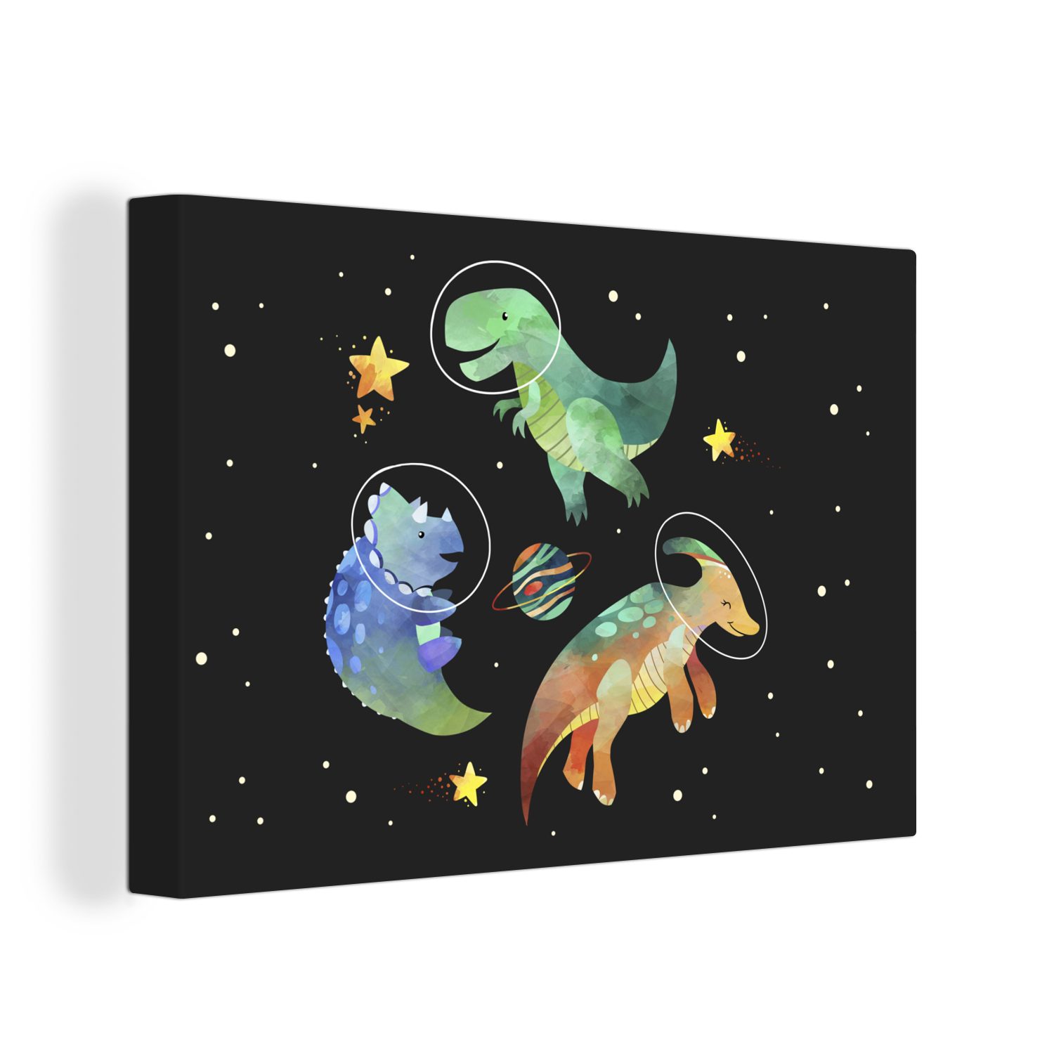 OneMillionCanvasses® Leinwandbild Sterne - - - 30x20 St), Dinosaurier Aufhängefertig, Wanddeko, Jungen Wandbild cm Kind Leinwandbilder, (1 - - Kinder, - Mädchen Kinder