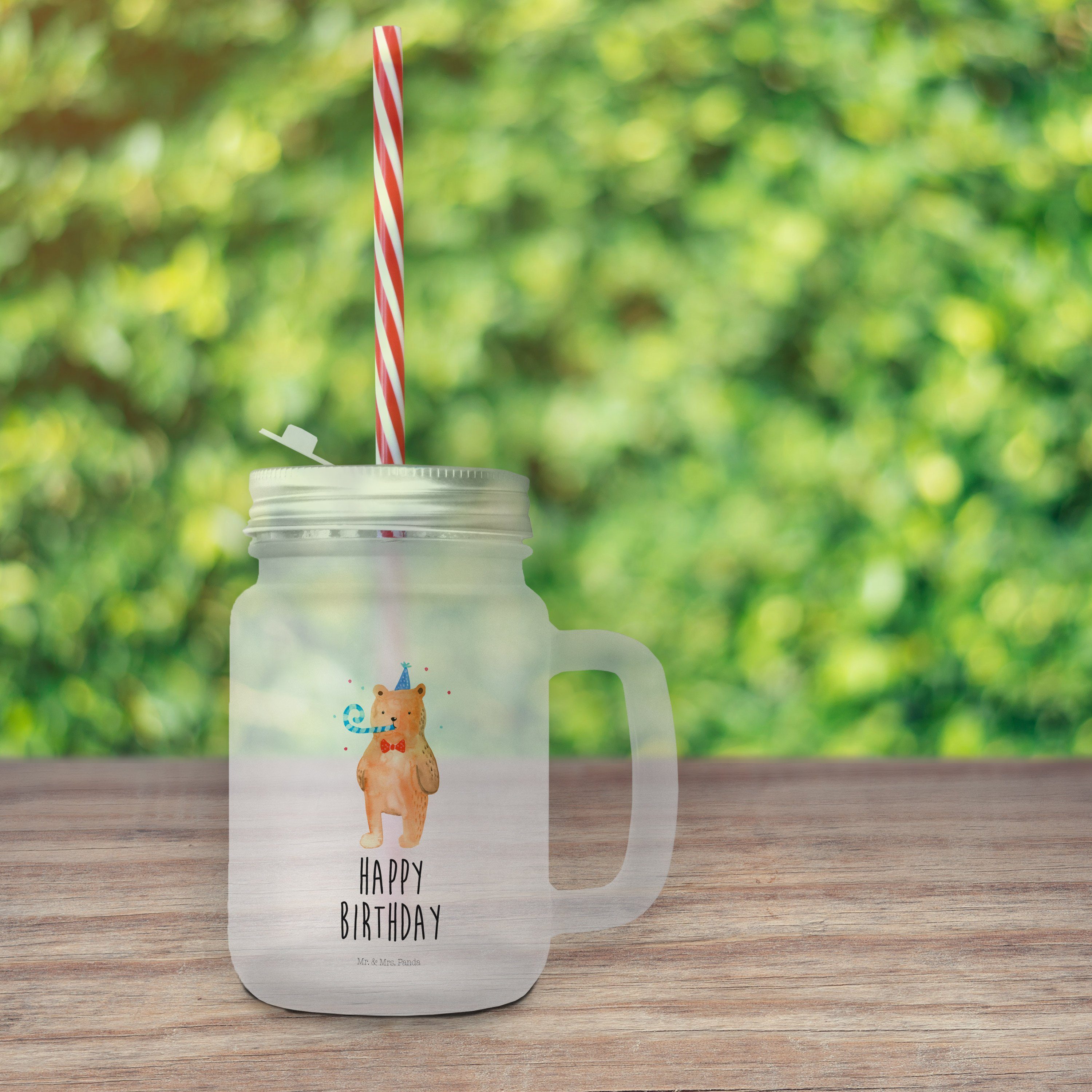 Mr. & Mrs. Panda - Glas Mason Premium - Glas Transparent Geschenk, Teddybär, Jar, Strohhalm, Bär Birthday