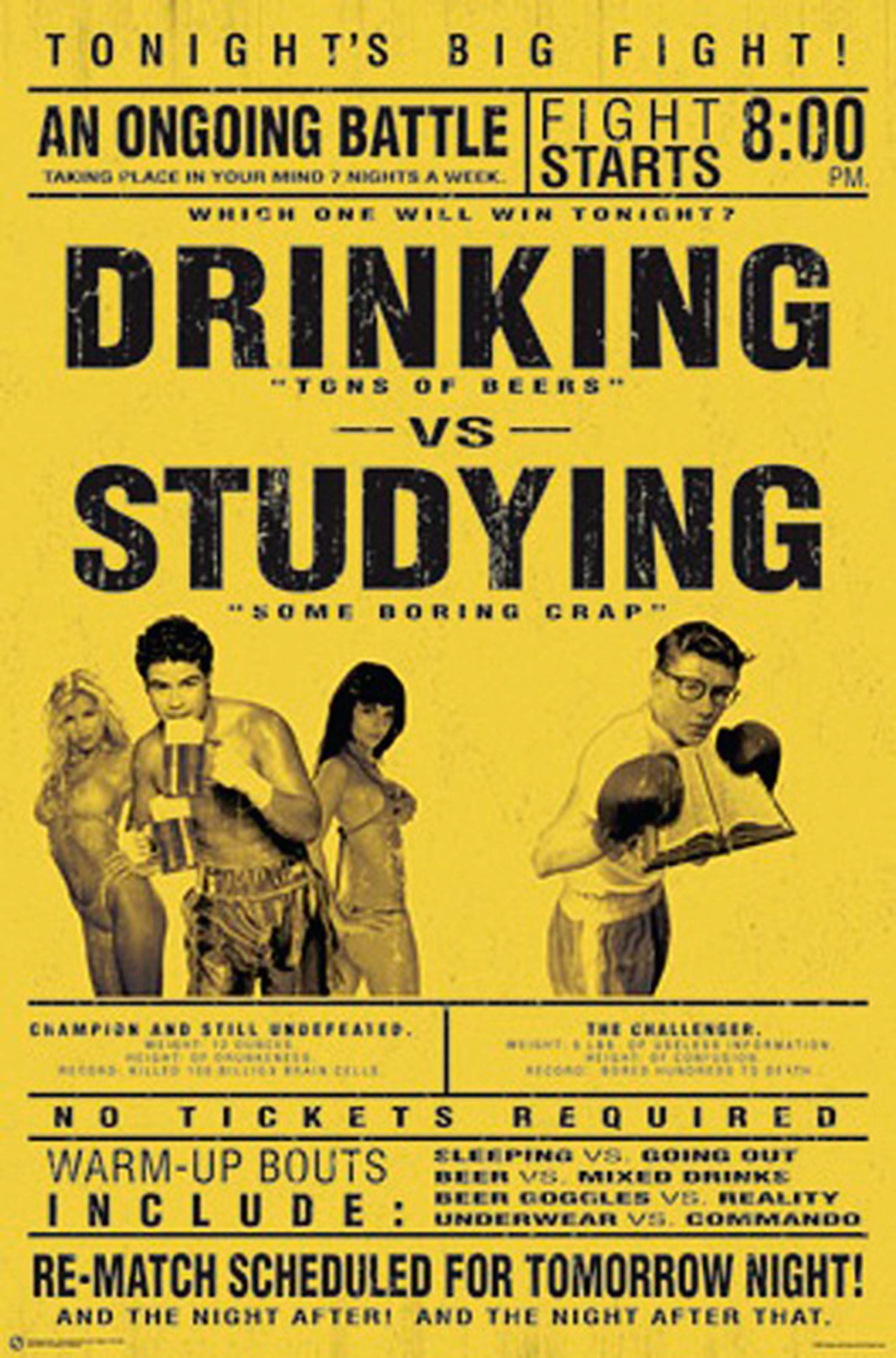 Close Up Poster Drinking vs. Studying Poster Studenten Poster 58,5 x 89 cm