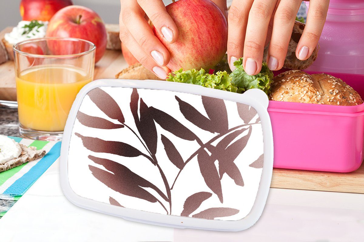 Brotdose rosa Brotbox Blättern Snackbox, - Kunststoff, für Erwachsene, Mädchen, Lunchbox Kinder, MuchoWow (2-tlg), Abstrakt, Design Kunststoff -