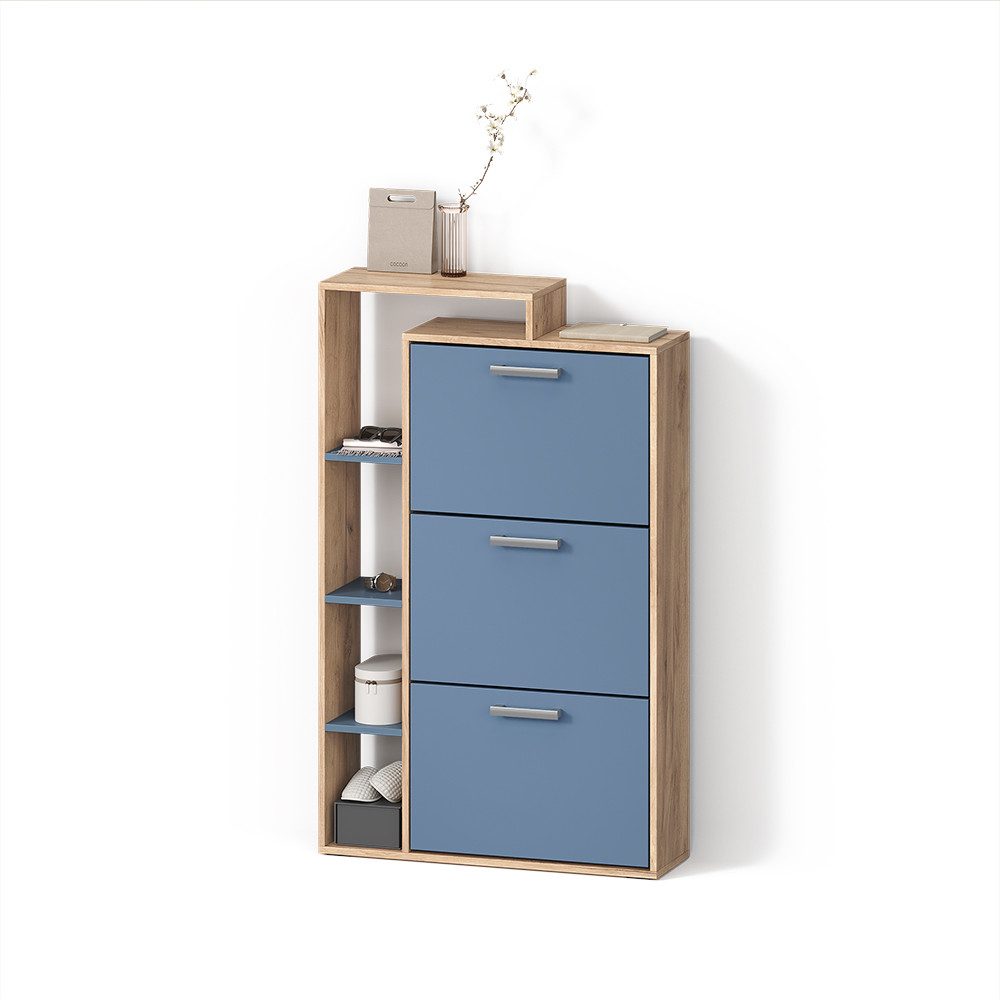Livinity® Schuhkipper Ortello, Goldkraft Eiche/Blau/Goldkraft Eiche, 80 x 128.3 cm mit 3 ... (1 St)