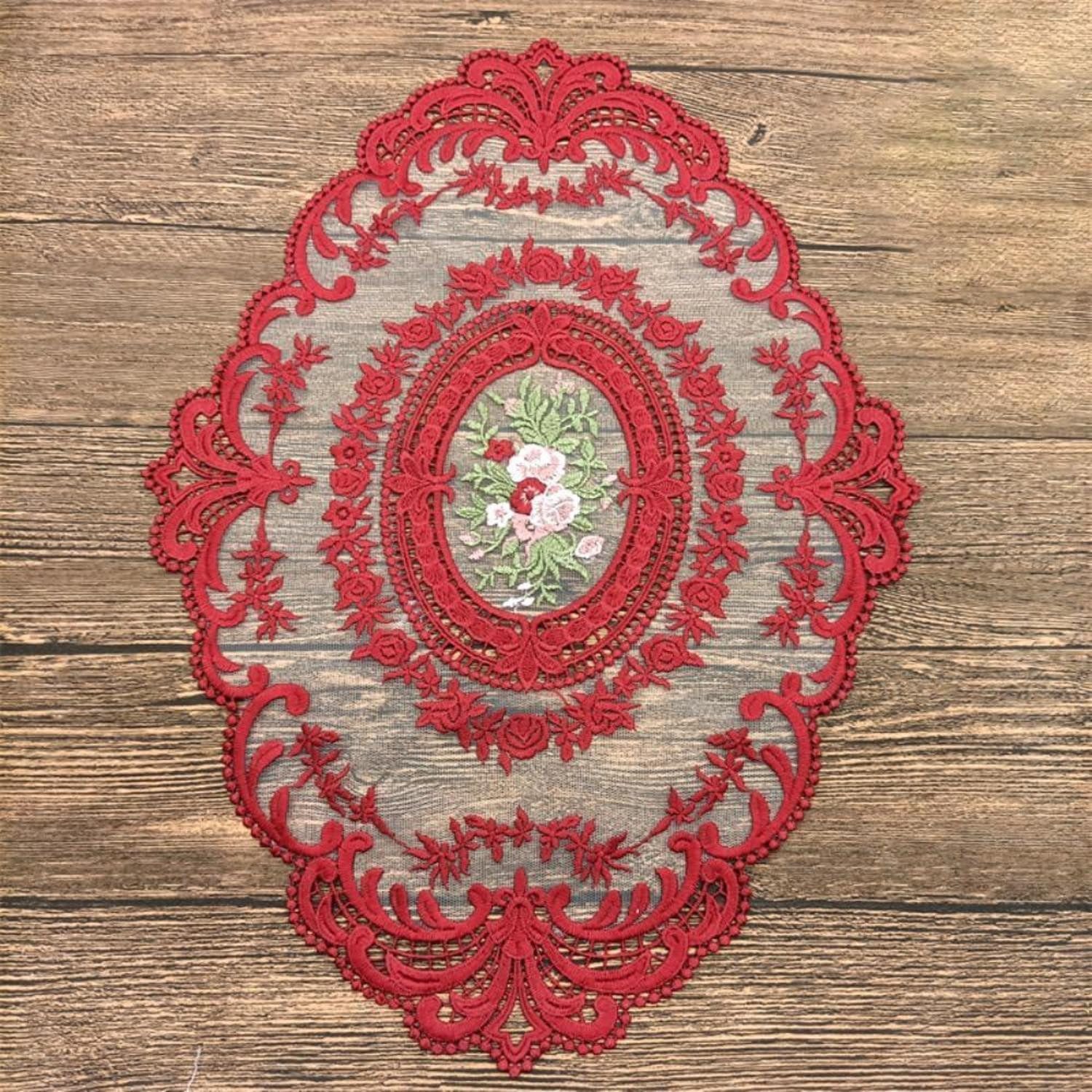 LuxusKollektion Platzset Platzset Spitze Oval Rot 31x42cm, (1-St)