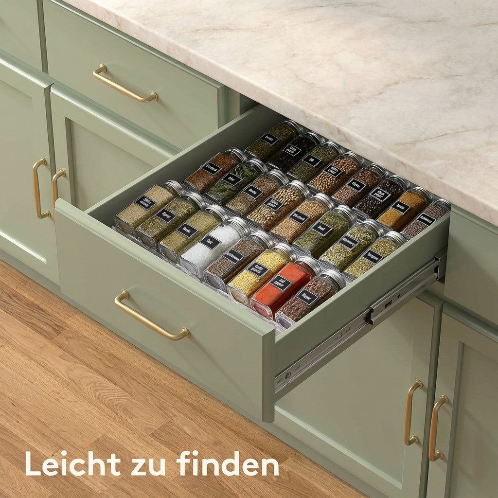 Lifewit Gewürzregal Gewürzschublade aus Kunststoff, Abnehmbarer Gewürzeinsatz für Küche.