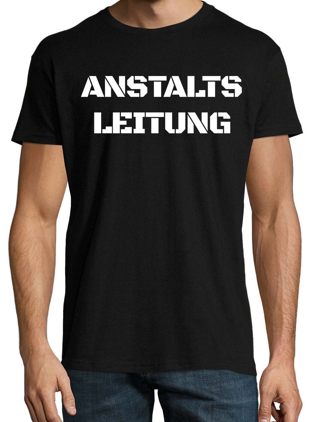 Schwarz T-Shirt lustigem Herren Youth T-Shirt Frontprint Designz mit ANSTALTSLEITUNG