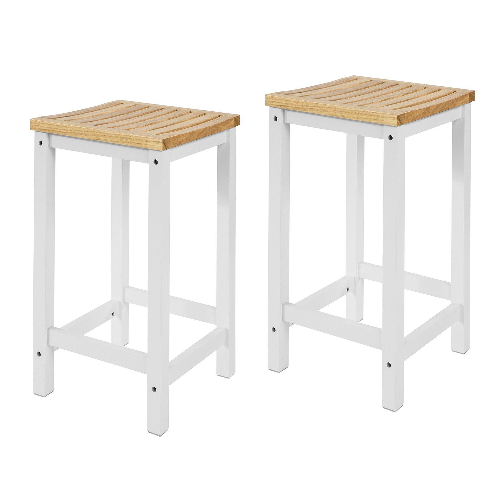 SoBuy Küchenstuhl FST29-WNx2 (2 St), 2er Set Stuhl Holzstuhl Essstuhl Hocker zum Küchenwagen weiß-natur