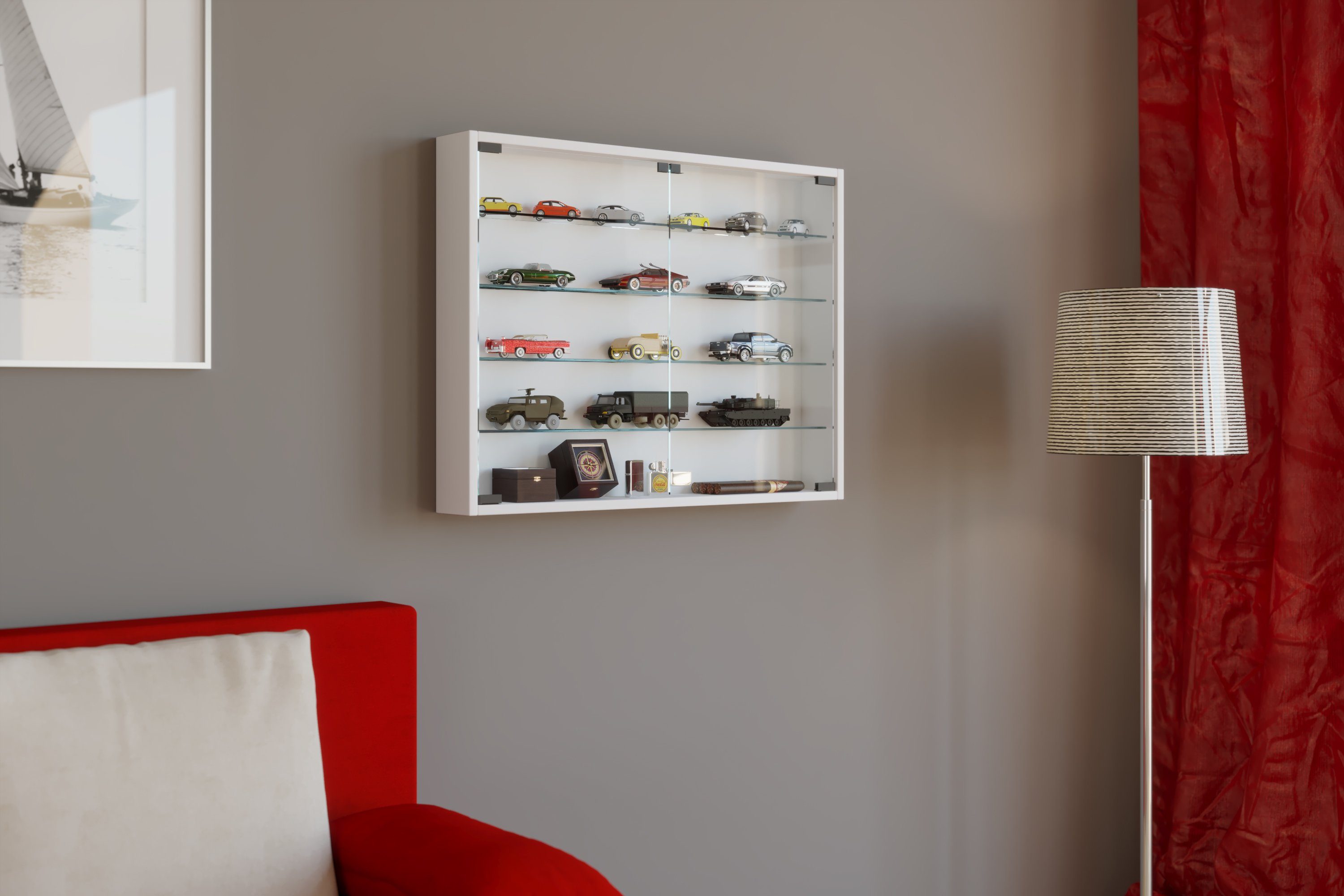 VCM Hängevitrine Mandosa B. 80 x T. 10 x H. 60 cm Präsentation und Aufbewahrung von Sammlerstücken, Wohnzimmer oder Büro – Bild 4 von 5