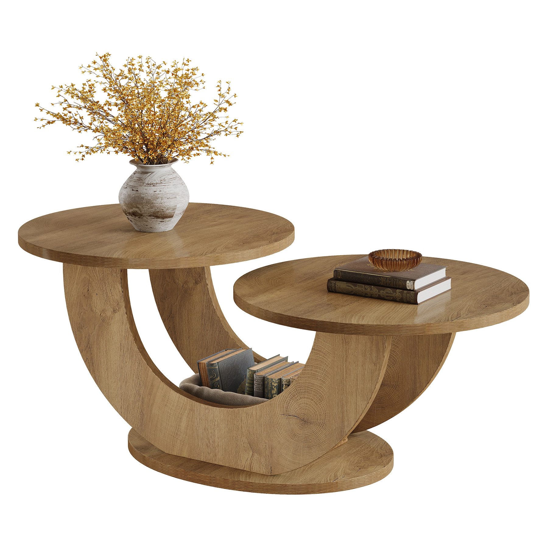 Tribesigns Couchtisch 2-Tier Runde Couchtisch mit U-förmigen Rahmen, Akzent günstig online kaufen