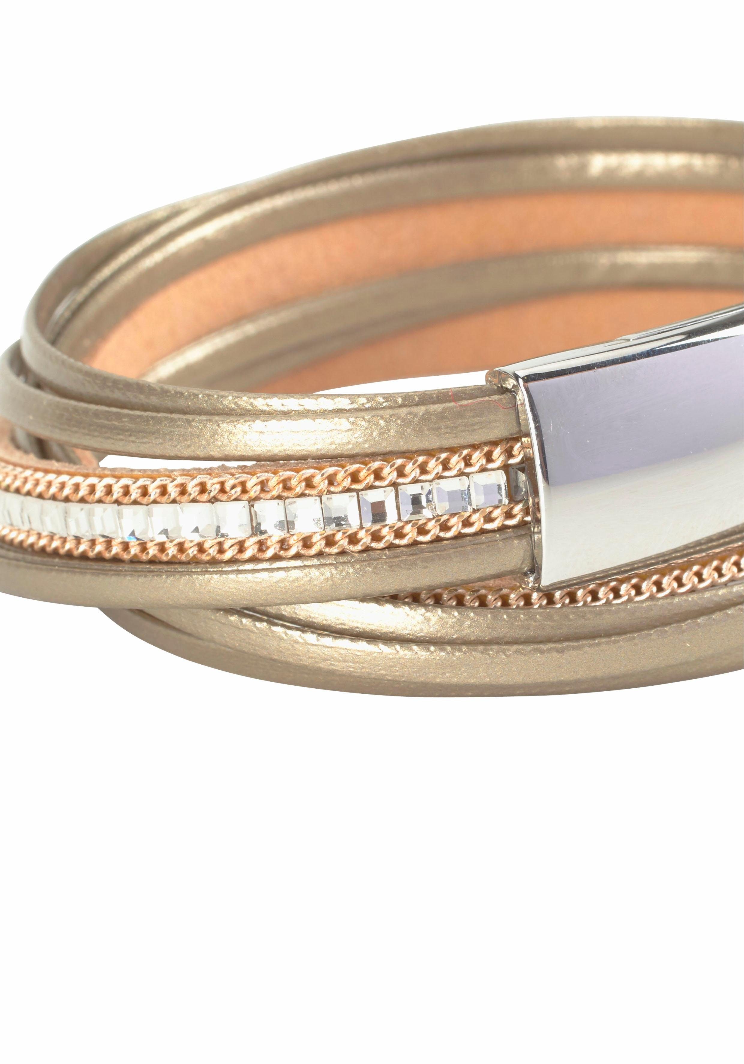 Firetti Wickelarmband im Metallic Look, mit Glasstein