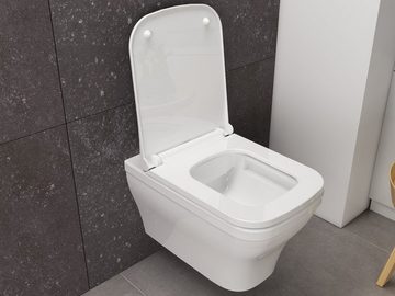 Aqua Bagno Tiefspül-WC Aqua Bagno Firo spülrandlose Toilette inkl. Softclose Sitz - eckiges
