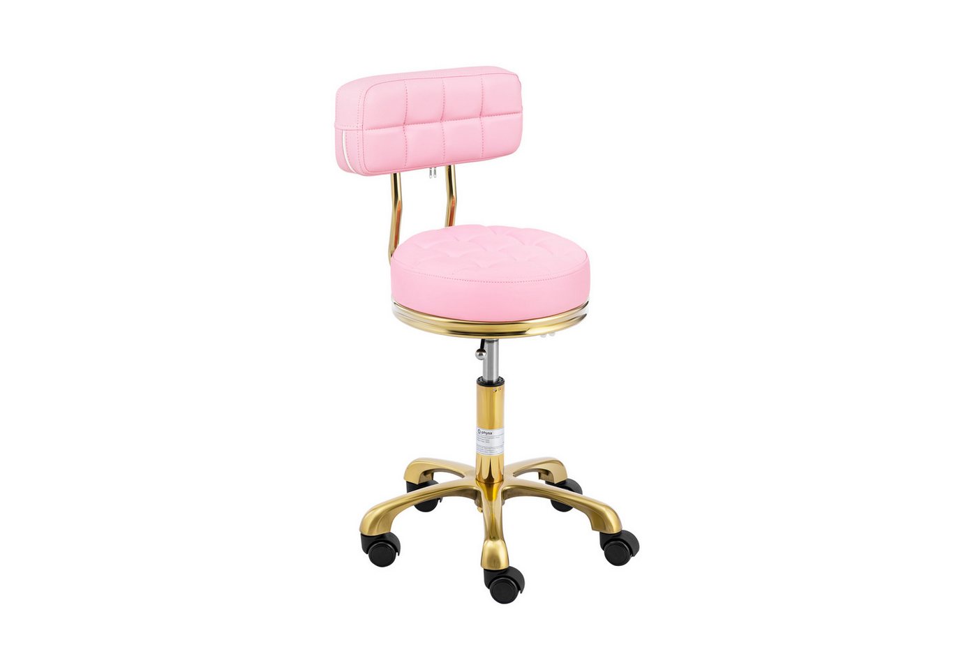 Physa Drehstuhl Rollhocker mit Lehne Friseurhocker 51 - 66 cm 150 kg Zartrosa & Golden, Zartrosa, Golden