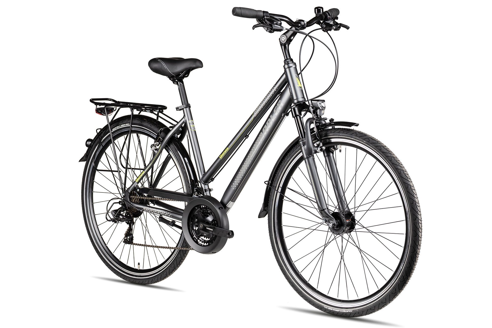 Adler Trekkingrad Verona Trapez, 21 Gang Shimano Tourney 21 Schaltwerk, Kettenschaltung, 21-Gang Shimano Tourney Kettenschaltung schwarz/grau