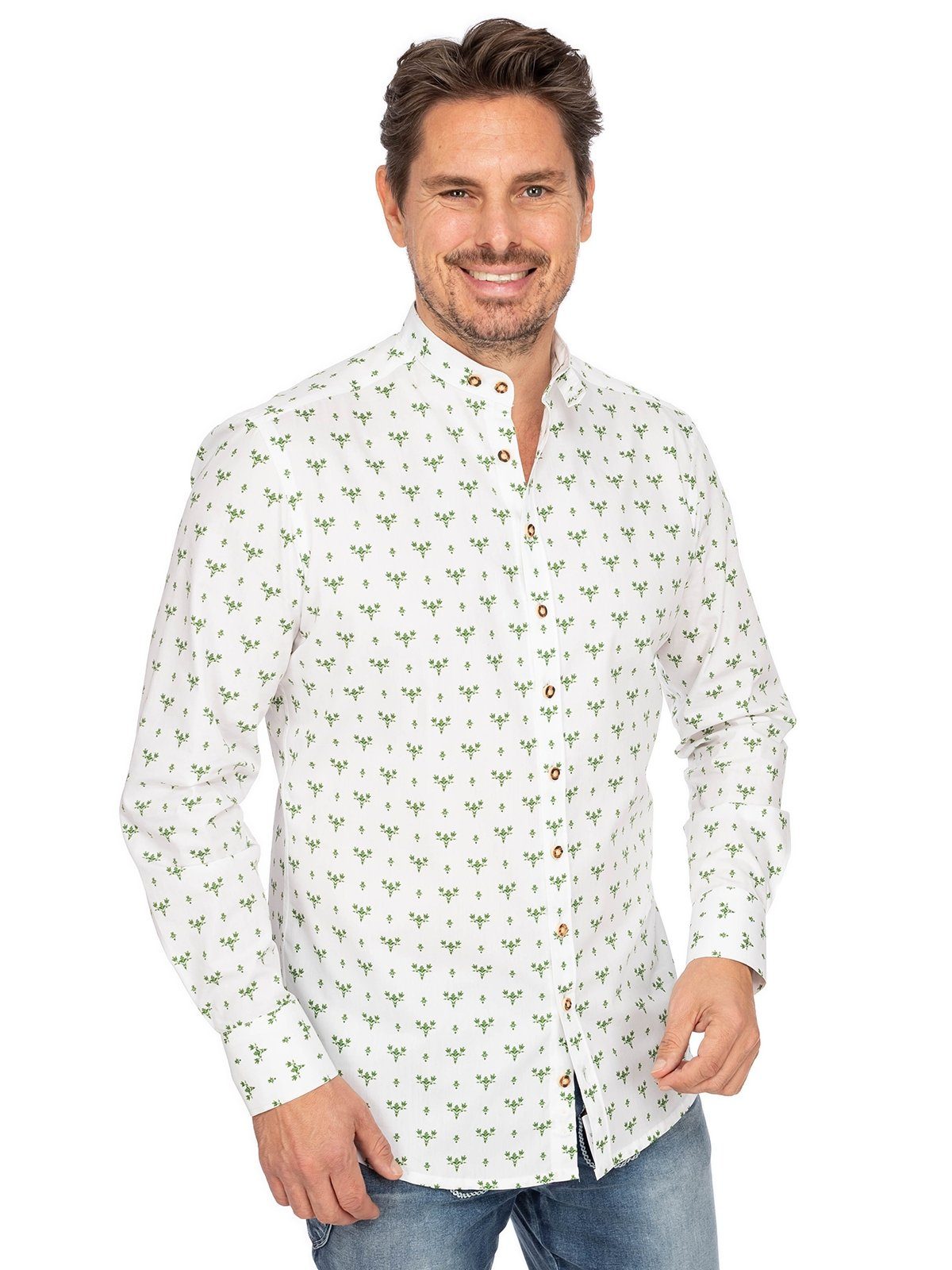 Gipfelstürmer Trachtenhemd Hemd Stehkragen Fit) oliv (Slim 420001-4166-55