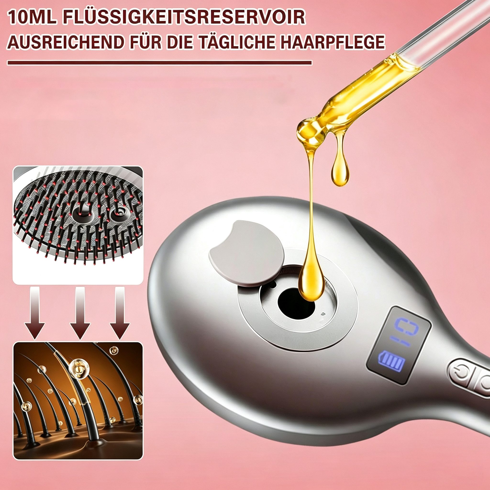 Vornix Massagegerät Elektrische Kopfhaut Massagebürste mit Rotlicht,Vibrationsmassage, Vibrationsmassage & Sprühfunktion, Haarpflege Bürste mit 105 Borsten und  – Bild 5 von 5