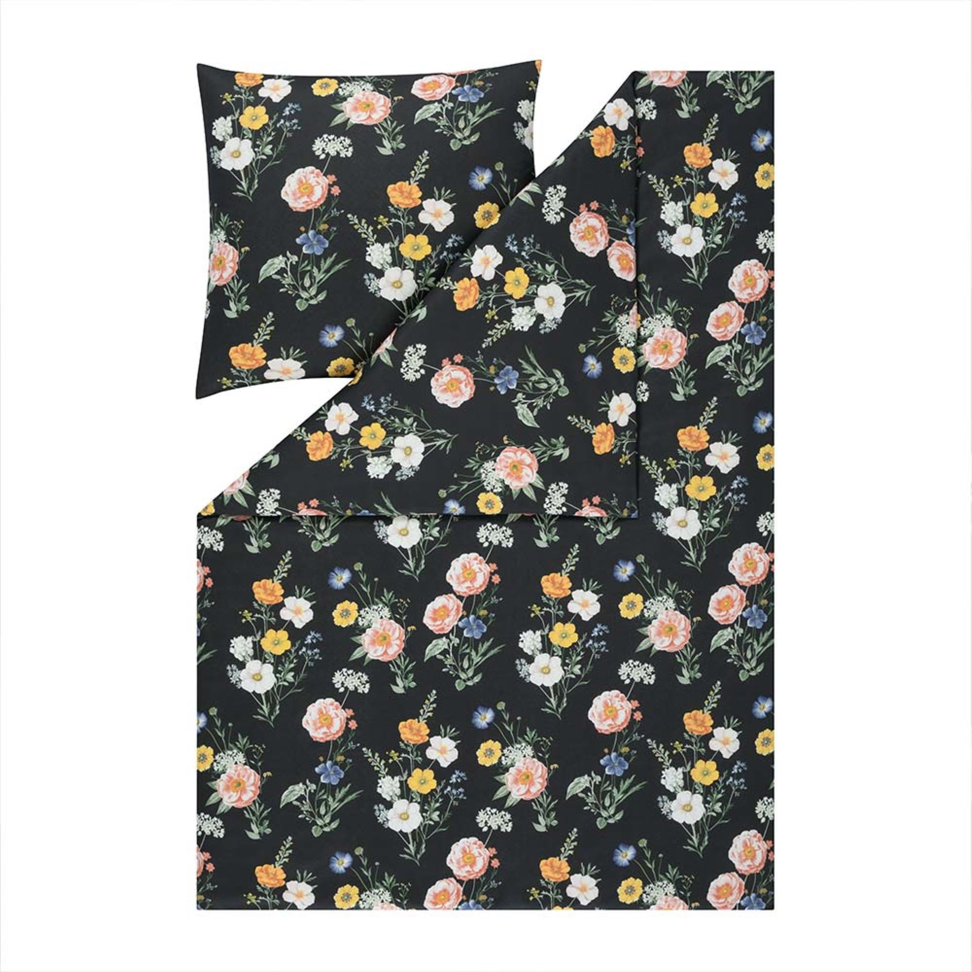 Estella Bettwäsche Estella Mako Jersey Bettwäsche 135x200 Fiona gelb schwarz Flowerpower, Mako-Jersey, 2 teilig, für Sommer und Winter
