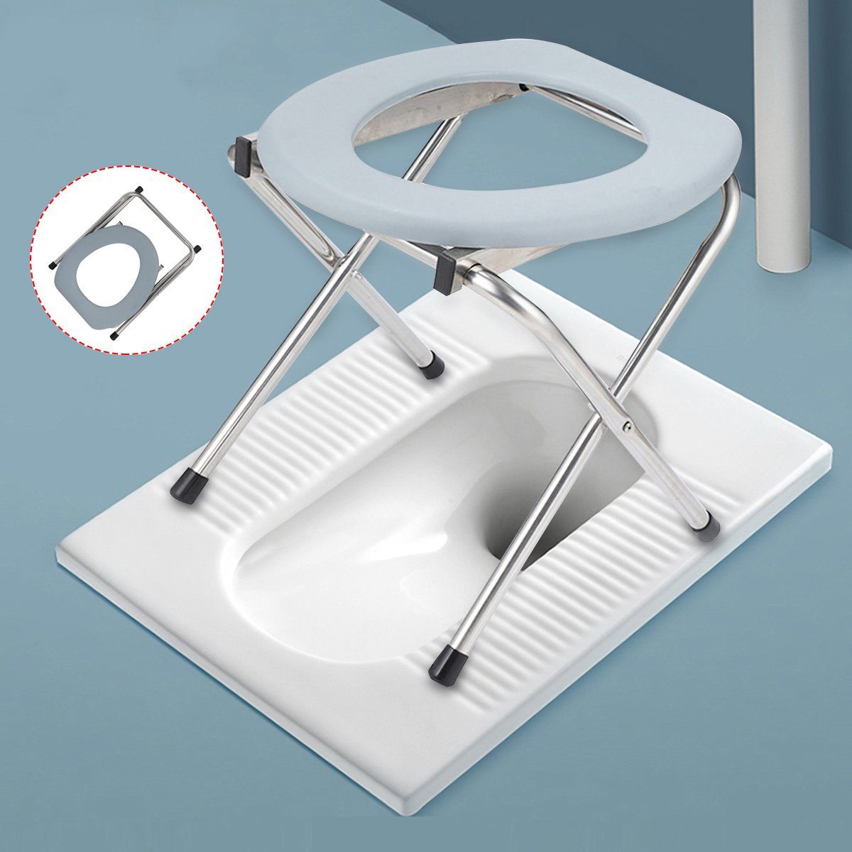 OOCOME Tragbarer Toilettensitz, klappbarer Toilettenstuhl Porta Potty  Notfall Auto Toilettenstuhl mit Deckel, Plastiktasche und Kunststoffring