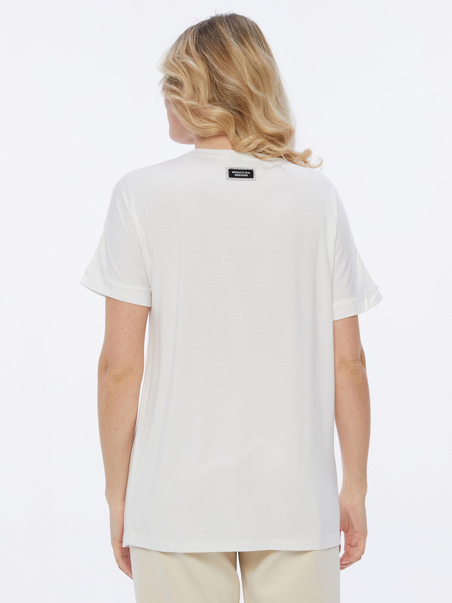 MONACO blue WEEKEND T-Shirt Kurzarmshirt figurumspielend mit bicolor Kristallsteinverzierung