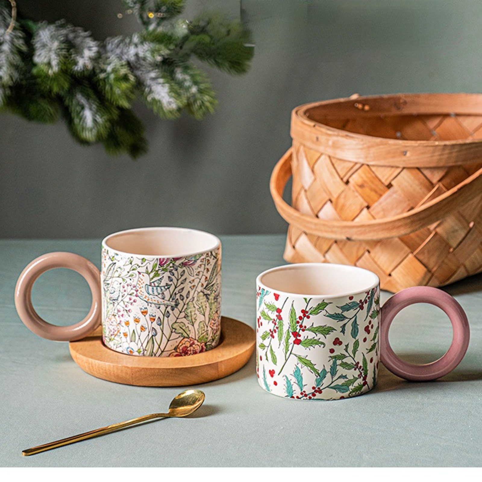 HOMEIDEAS Tasse, Keramik, Teetasse Edelstahl-Löffel, Modell-2 Kaffeetasse, mit 350ml Keramik