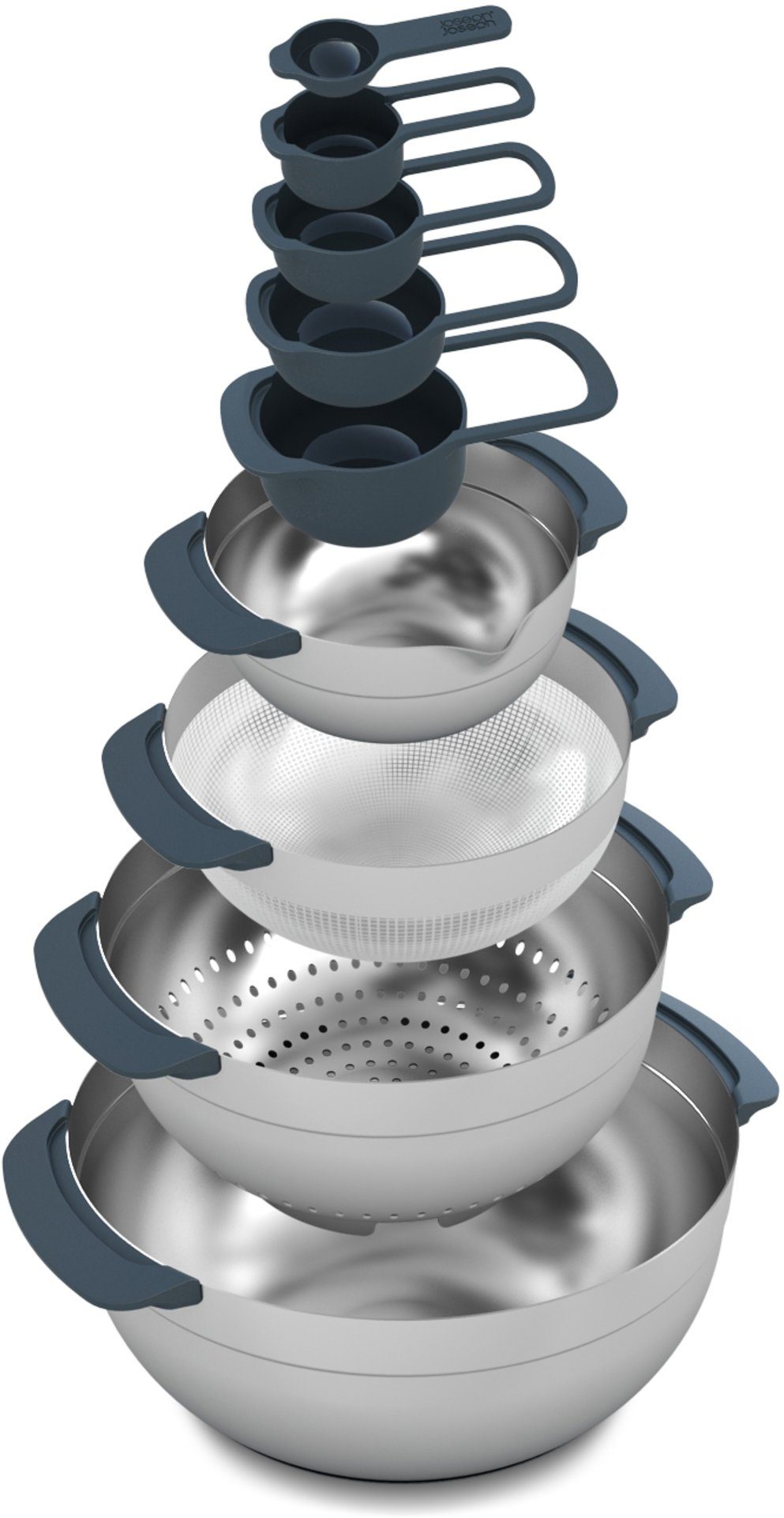 Joseph Joseph Schüssel Nest 100, Edelstahl, (Set, 9-tlg), 2x Rührschüsseln,Durchschlag, Sieb, 5x Messbecher