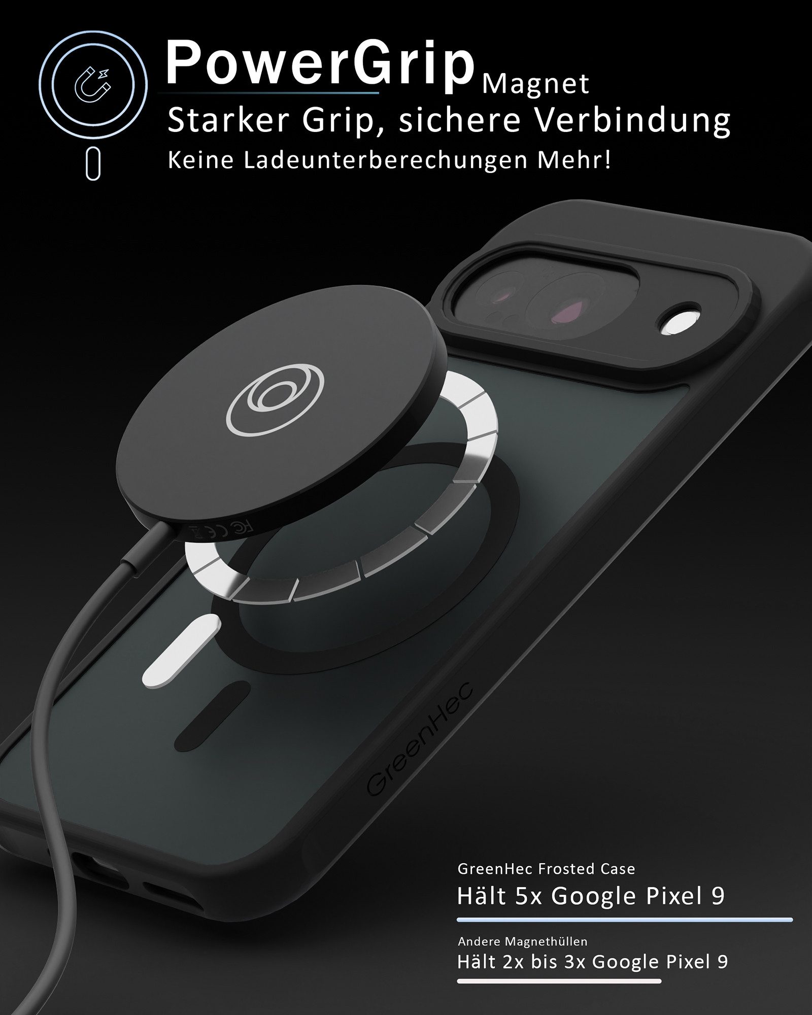 GreenHec Handyhülle Hülle Google Pixel 10 9 8 7 6 Pro XL MagSafe Case 9a 10a Magnet Schutz 7 Zoll, Cover Schwarz Magnetisch Handyhülle Pixelsnap Black Stoßfest Dünn Matt