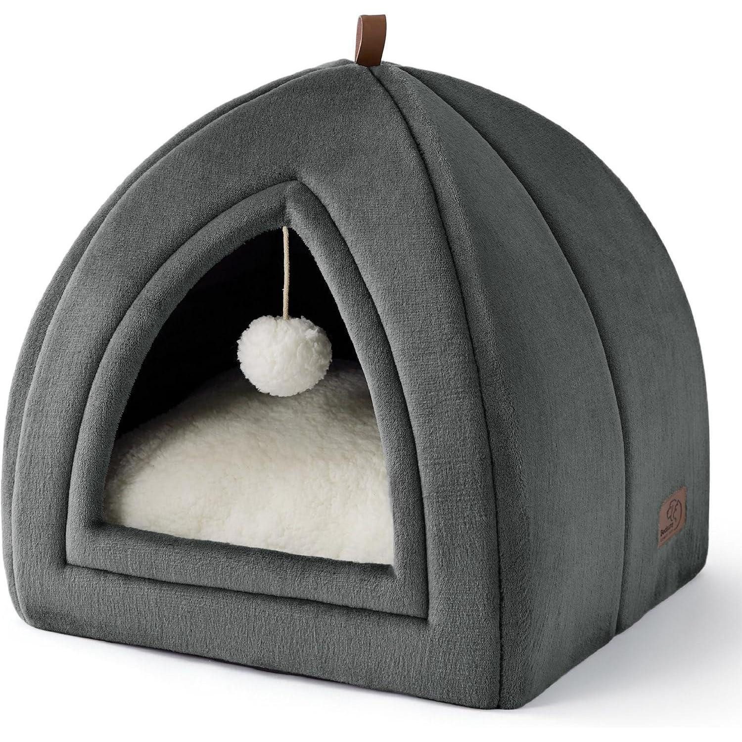 LuxusKollektion Katzenhaus Katzenhöhle Katzenbett L 40 x B 40 x H 40 cm Dunkelgrau-Flanell