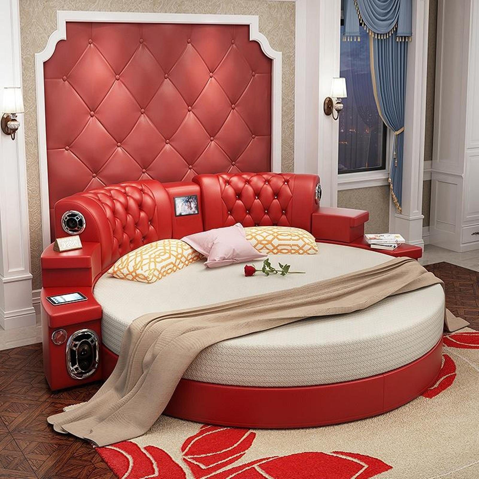 JVmoebel Multimediabett Rundes Bett Betten Multifunktion Hotel Polster Led Regal Kingsize, Made in Europa