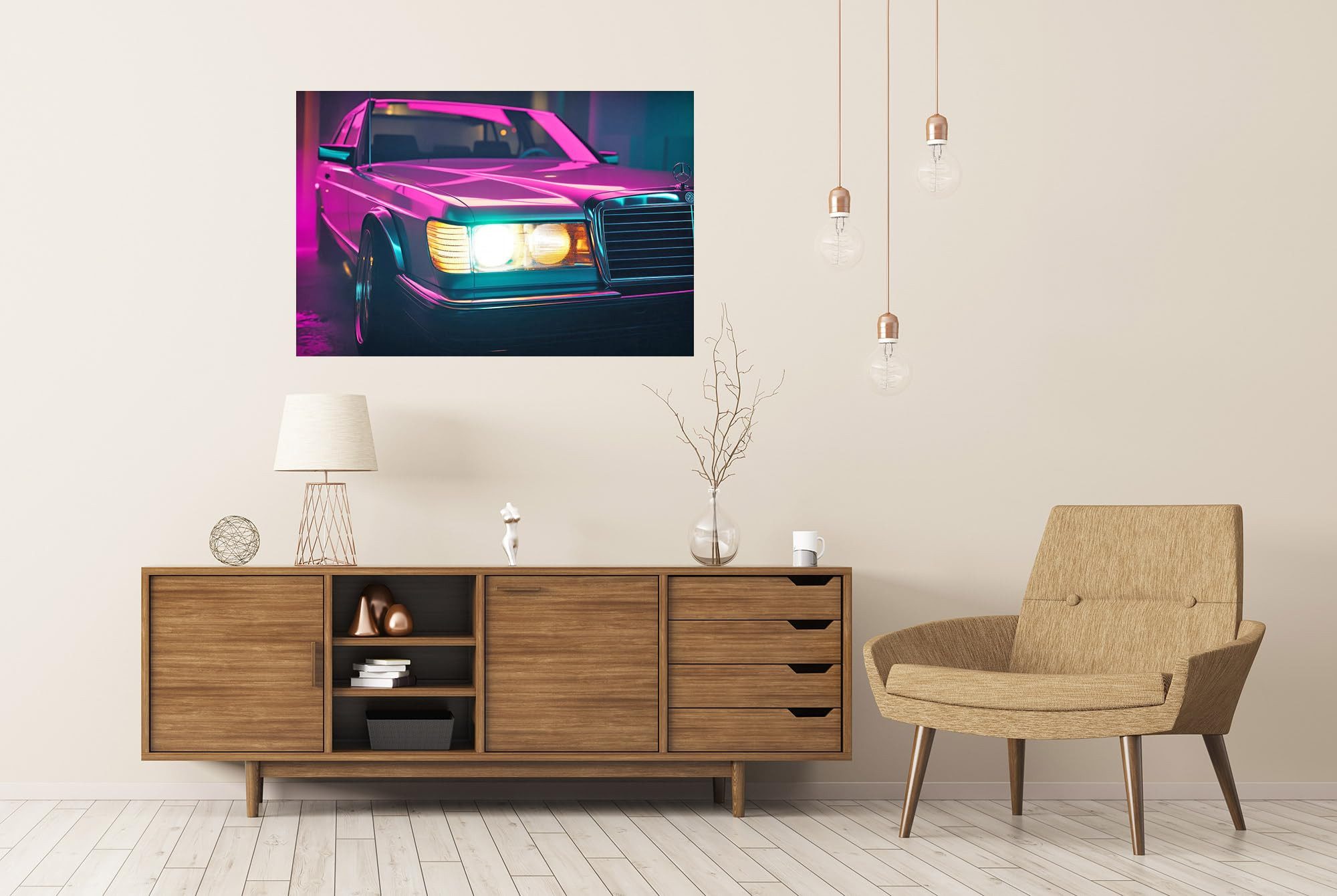 islandburner Poster Neon beleuchteter klassischer in der Nacht für Wohnzimmer