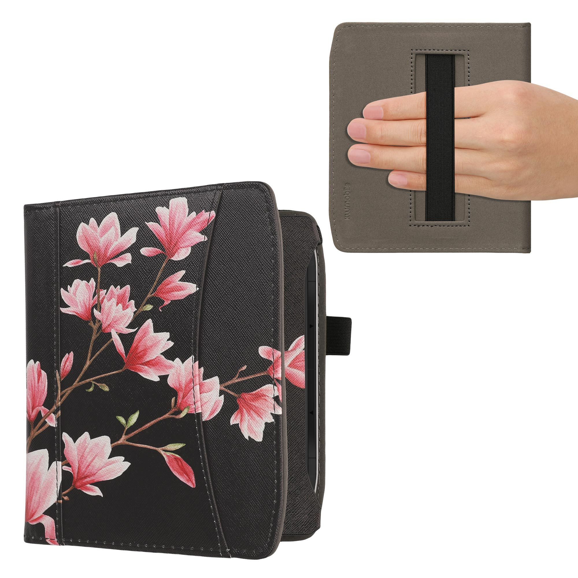 kwmobile E-Reader-Hülle Schutzhülle für Pocketbook Era / Era Color / Era Lite, Vorderfach Handschlaufe - Magnolien Design