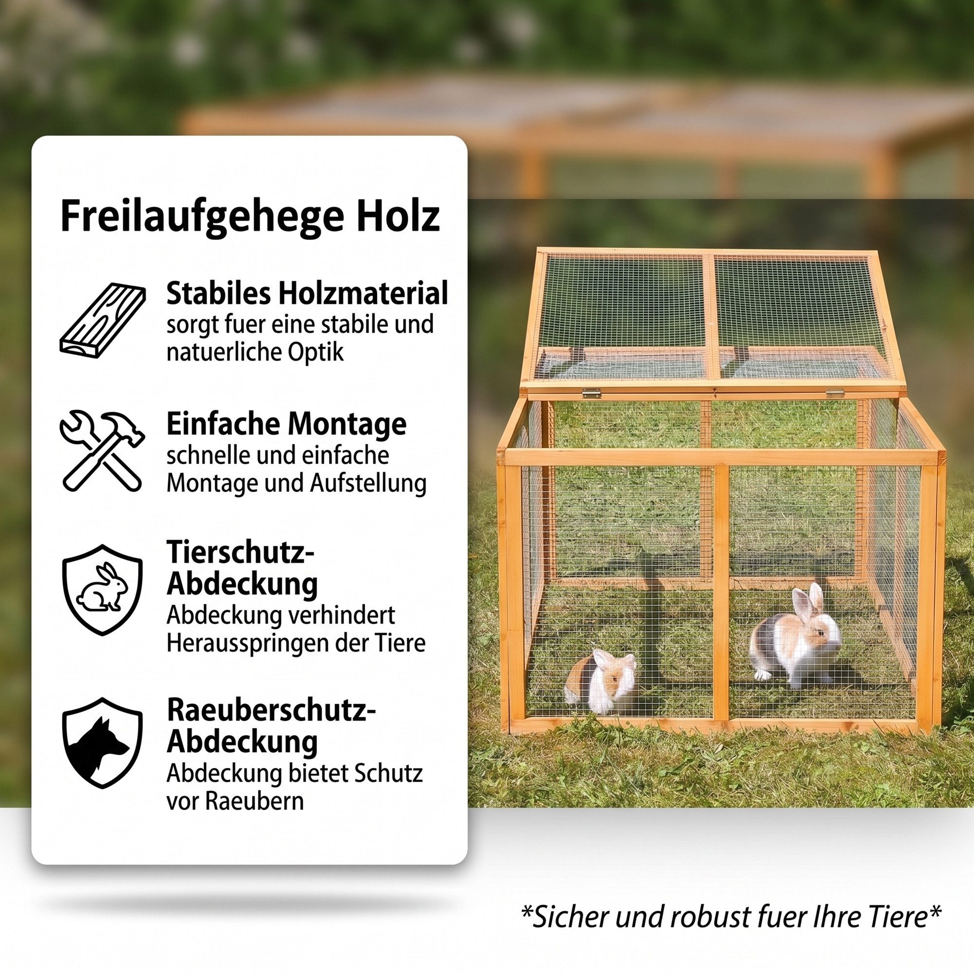Mucola Freigehege Freigehege Hasenstall Kleintierstall Stall Käfig Freilauf Hasen Holz, Imprägniert