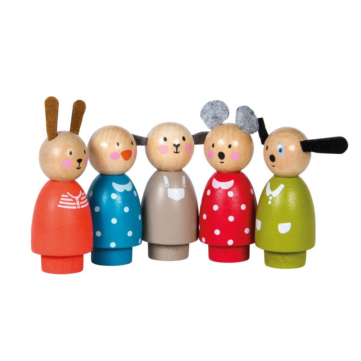 Moulin Roty Spielfigur 5-Figuren-Set aus Holz Holzspielzeug Holzpuppe Holzfigur 7,5cm