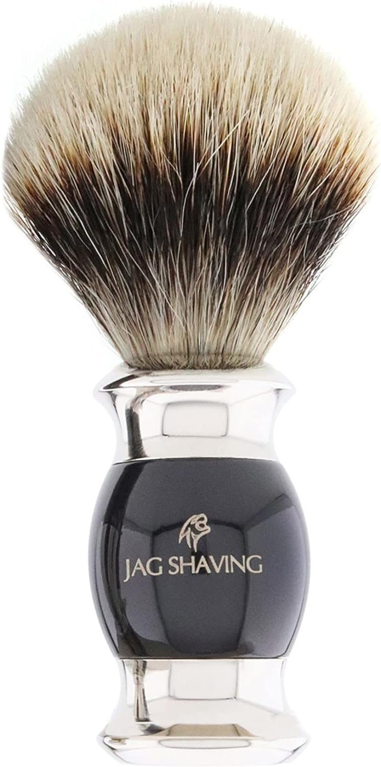 JAG SHAVING Rasierset 4picec Rasierpinsel-Set mit schwarzem, elegantem Luxus, 4-tlg., Fusion5 Rasierer, Silberspitze Rasierpinsel, stand, Rasierschale, perfekt für luxuriöses Geschenkset für Männer