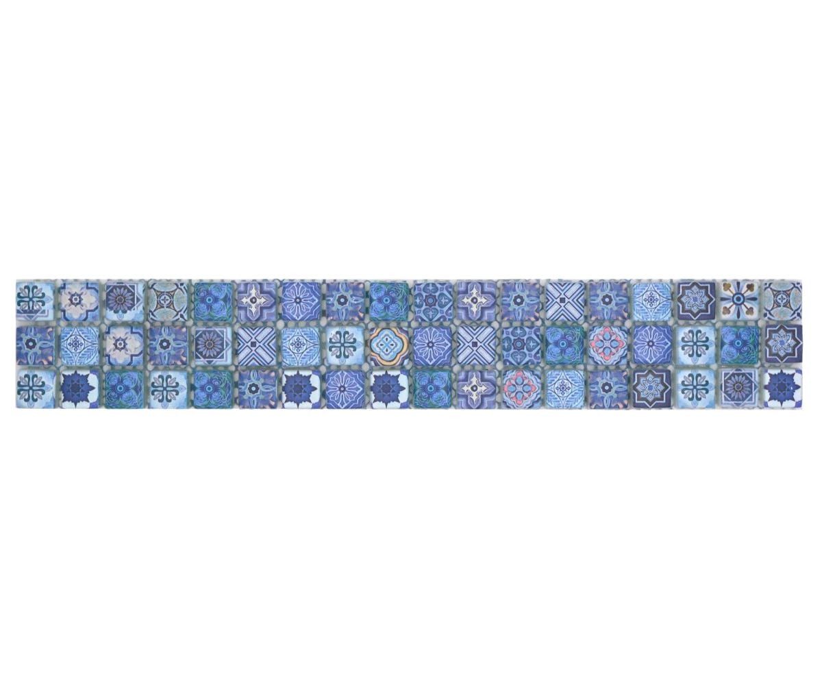 Mosani Fliesen-Bordüre Quadratisches Glasmosaik Crystal Borde blau matt / 10 Stück
