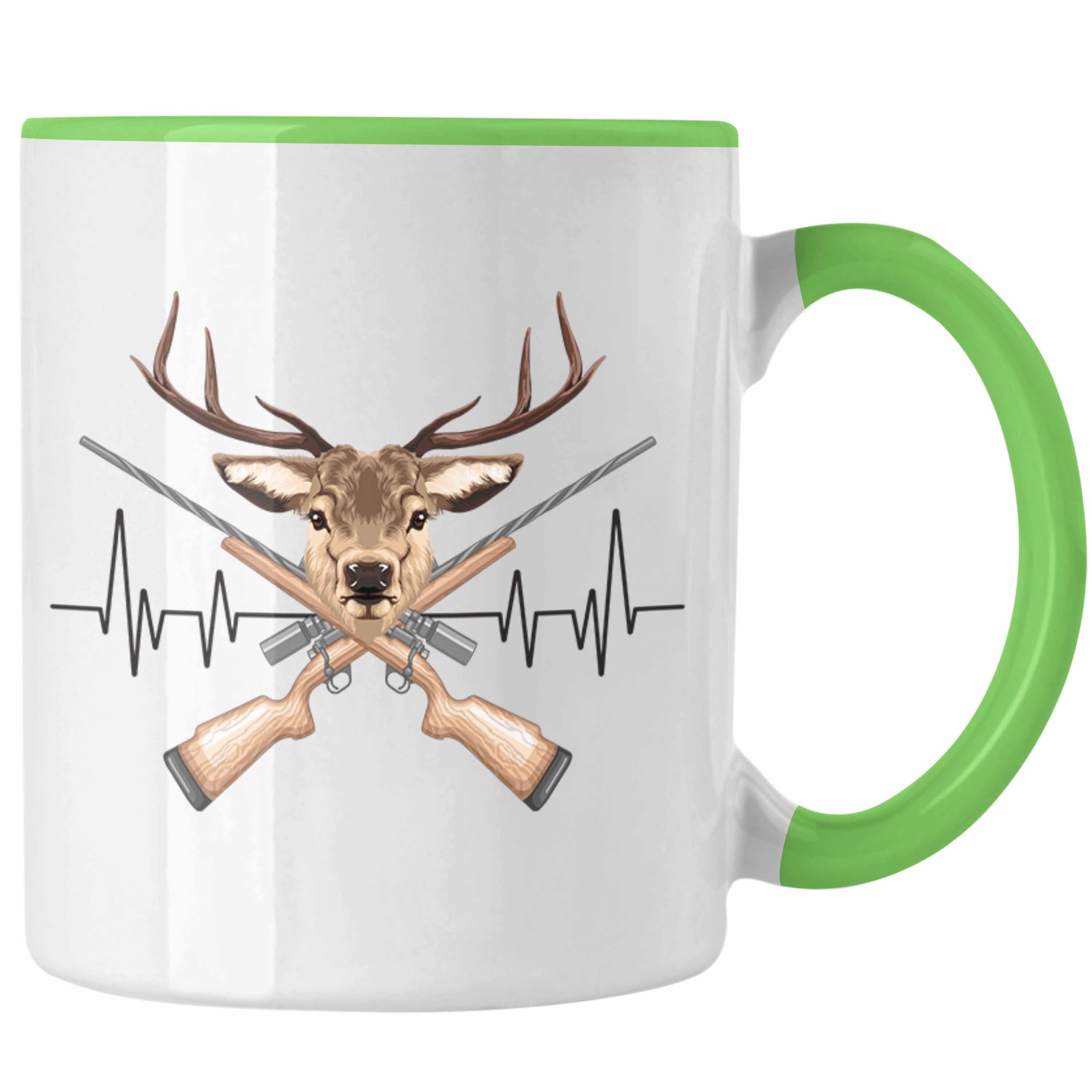 Trendation Tasse Trendation - Reh Jagd Herzschlag Tasse Geschenk für Jäger Hobby Gesche Grün