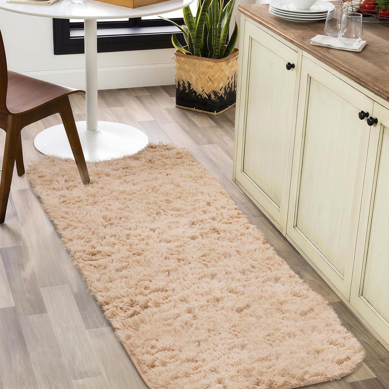 LuxusKollektion Hochflor-Teppich Teppich Hochflor Läufer Shaggy Rutschfest Wohnzimmer Beige 40 x 120 cm, rechteckig, Höhe: 40 mm