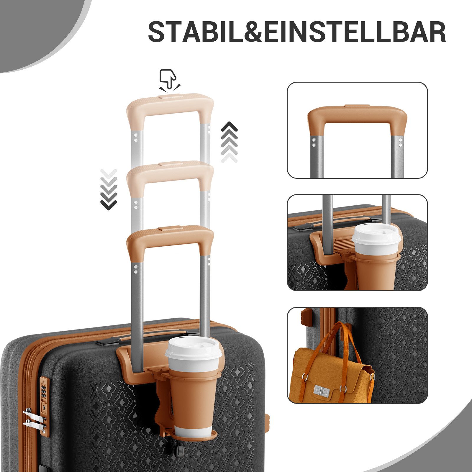 KONO Business-Koffer Premium Reisekoffer Ultimate – Leichter PP-Koffer mit 360° Rollen, 4 Rollen