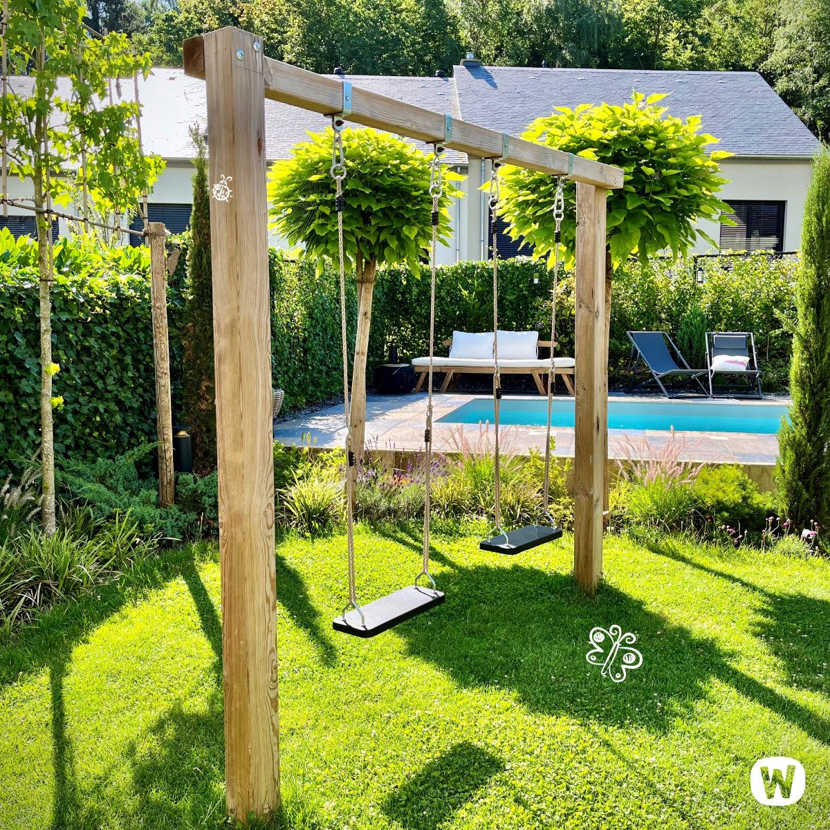 Wickey Doppelschaukel Aero Star – Robuste Holzschaukel mit 2 Schaukelsitzen, (Gartenschaukel mit Holzrahmen & höhenverstellbaren Sitzen, Familien-Schaukel für z – Bild 5 von 5