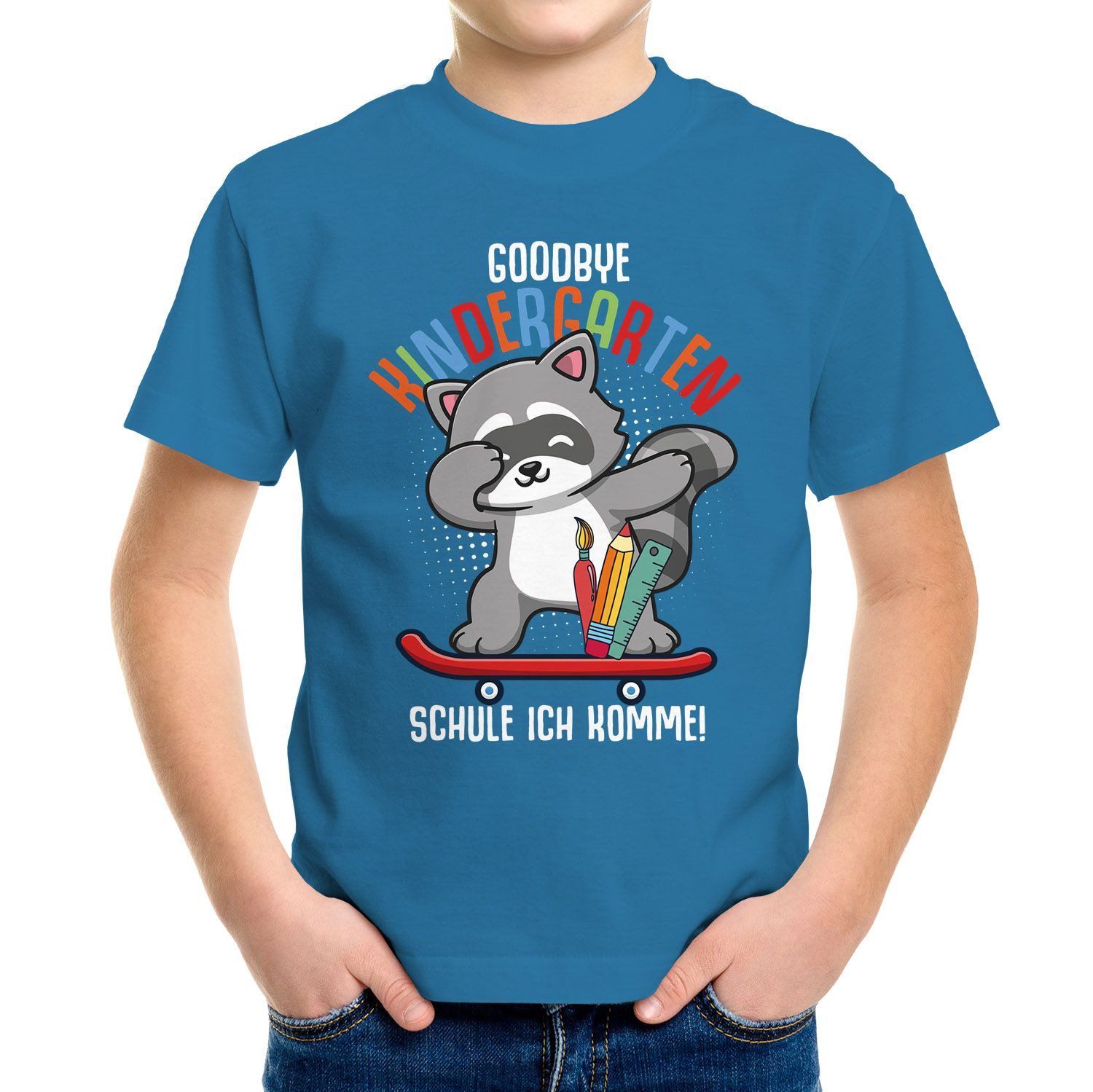 Print-Shirt Kinder T-Shirt Jungen Schulkind Waschbär Tiermotiv Goodbye