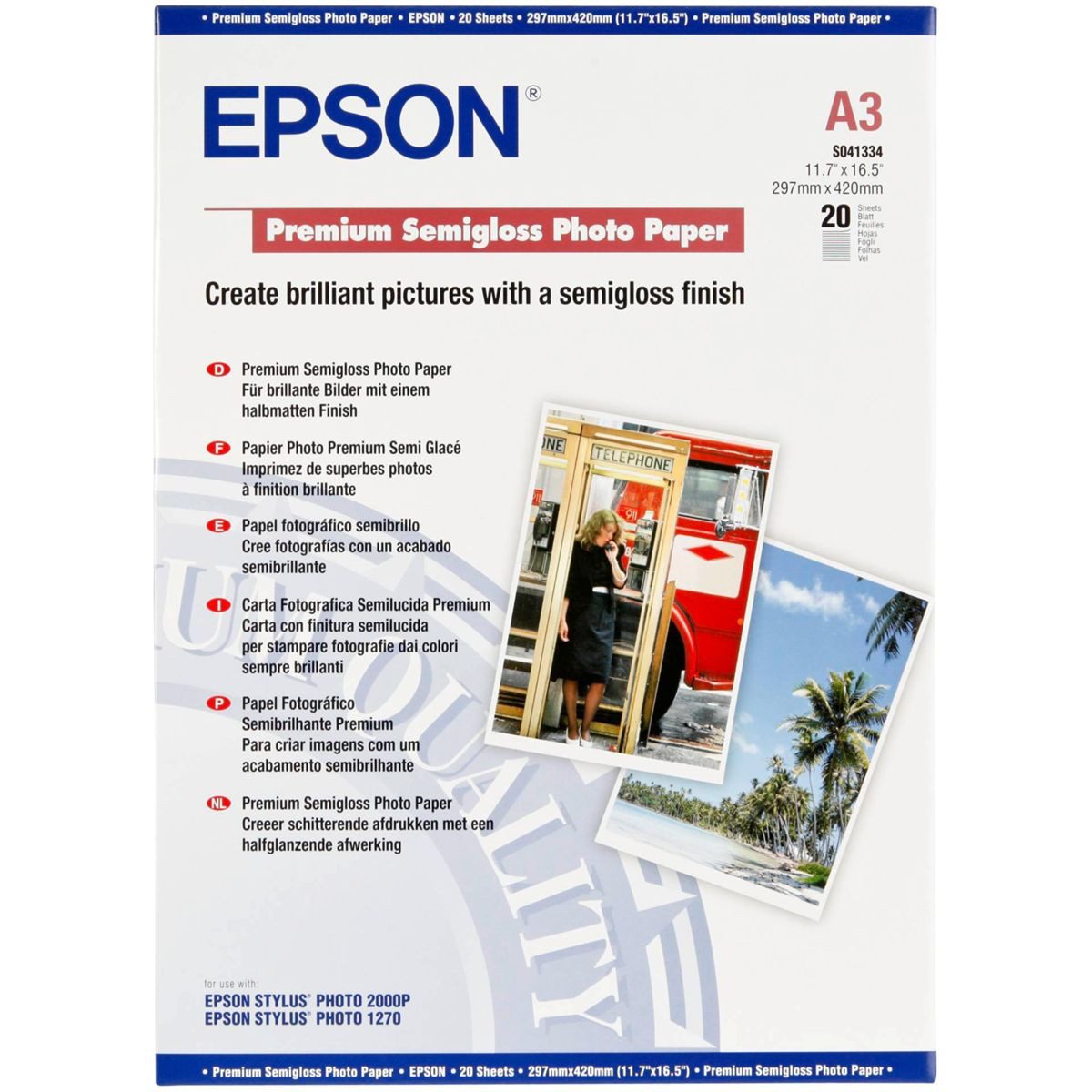 Epson Druckerpapier Premium Semigloss Photo A 3, 20 Blatt, 251 g S