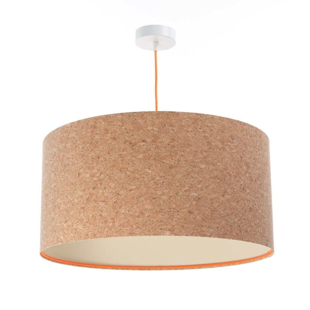 Licht-Erlebnisse Pendelleuchte PHELLEM, ohne Leuchtmittel, Hängelampe Kork Schirm Ø 50 cm Natur Weiß E27 Modern Hängeleuchte