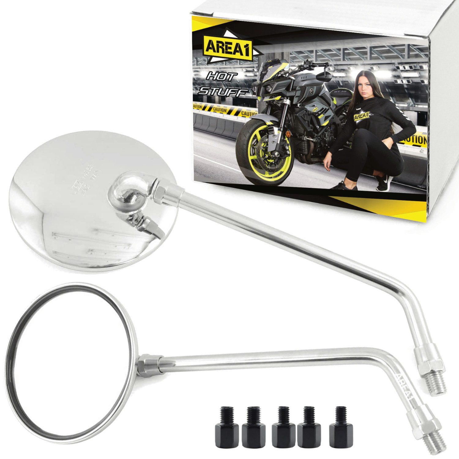 Area1 Motorradspiegel Motorradspiegel Set (E-geprüft, inkl. 5 Adapter)