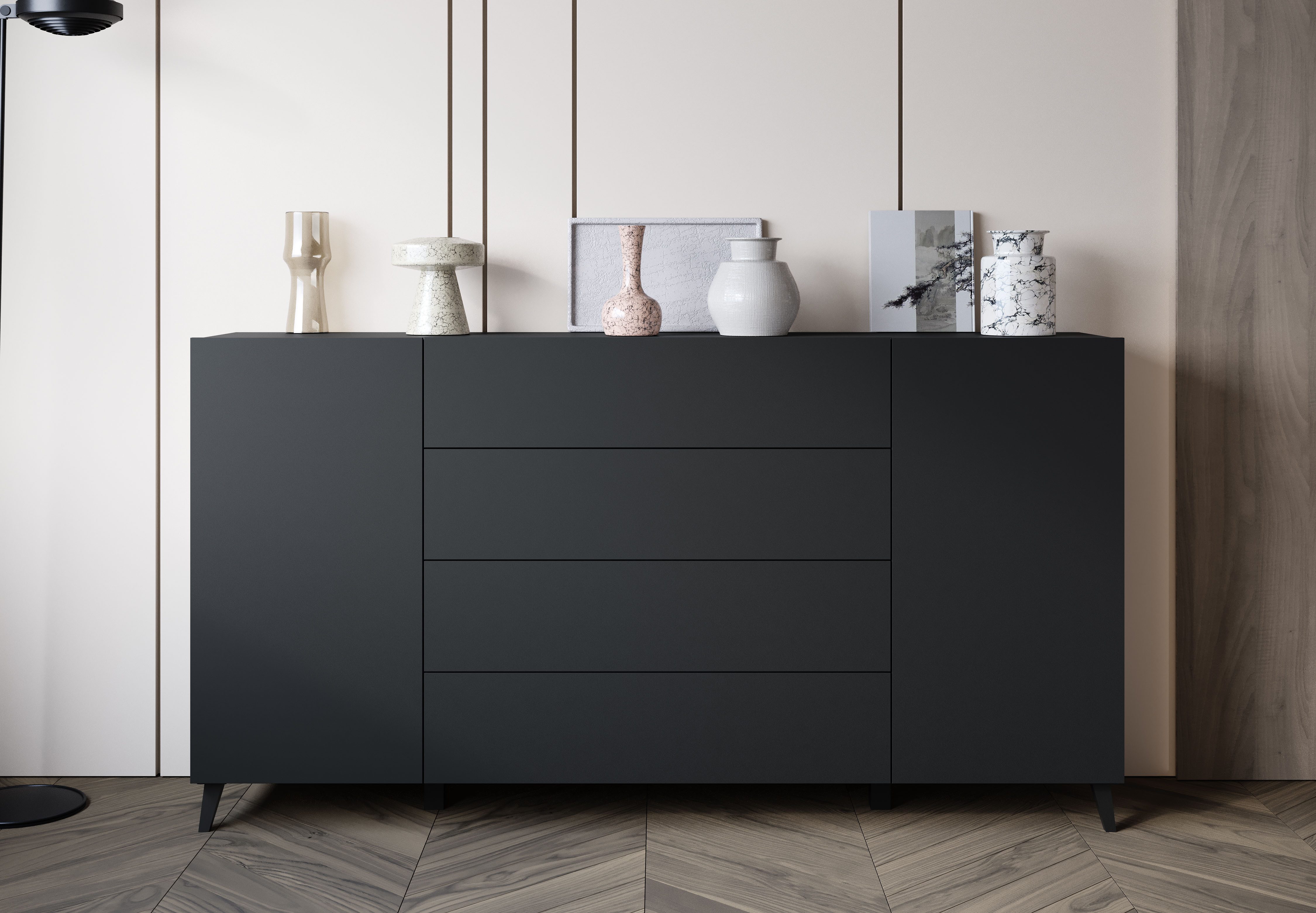 Home affaire Sideboard Phuket 180 cm breit, modernes Design mit Stauraum (1 St), Kommode mit 2 Türen, 4 Schubladen und verstellbaren Einlegeböden