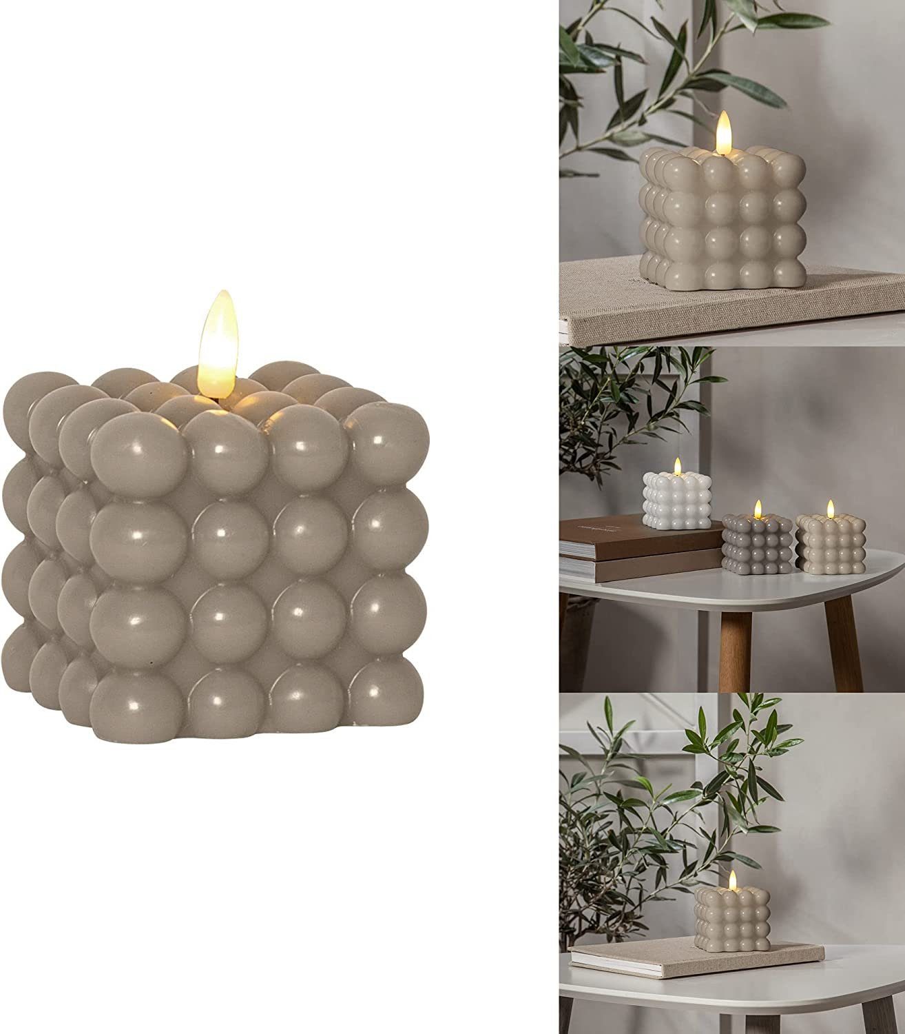 LED Dekolicht LED Bubble Stumpenkerze "Flamme Dot" in Beige