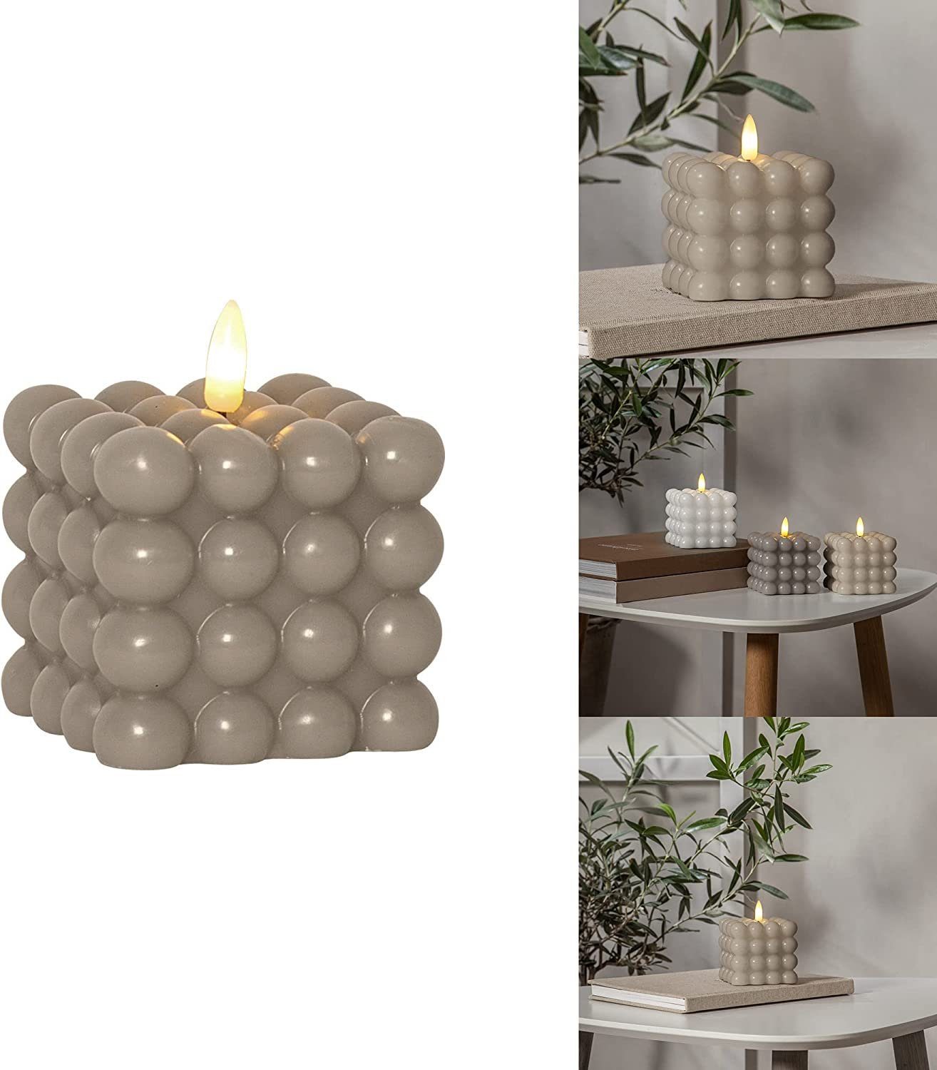 STAR TRADING LED Dekolicht LED Bubble Stumpenkerze "Flamme Dot" in Beige