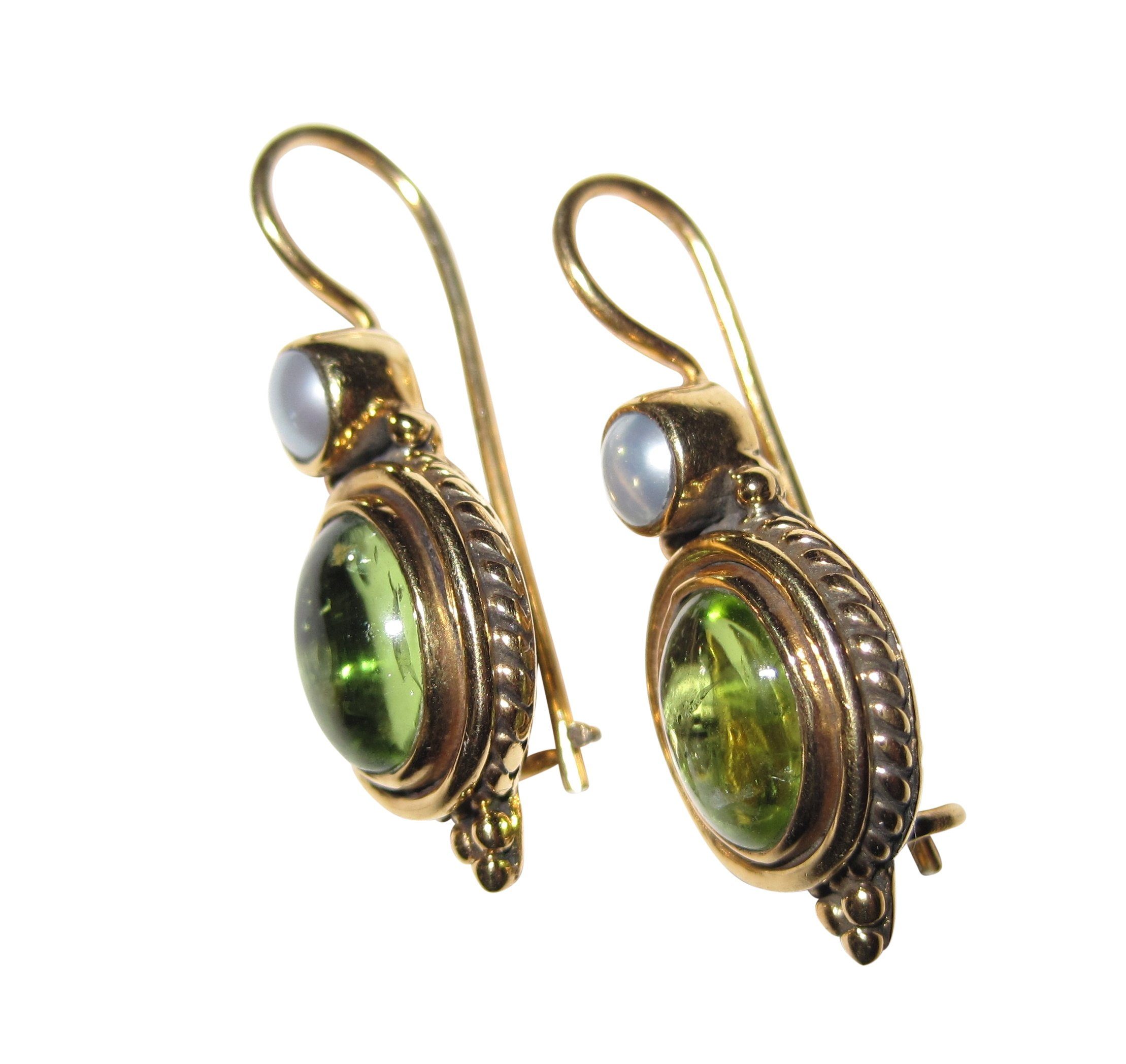 Mugello Paar Ohrhänger Medici Peridot Süßwasserperle ausgefallen schick Antik-Stil, Handarbeit aus kleiner florentinischen Manufaktur, Vintageschmuck