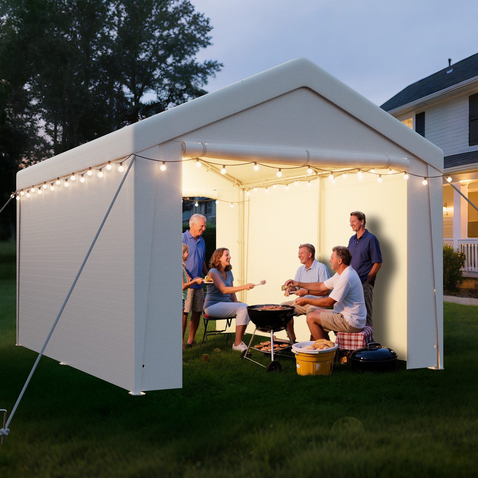 Ferghana Pavillon 3x4m Partyzelt,Carport Zeltgarage,Garagenzelt,Wasserdichtes UV, mit 4 Seitenteilen, 200g/m² PE-Dach, verzinkt, abnehmbare Seitenwände