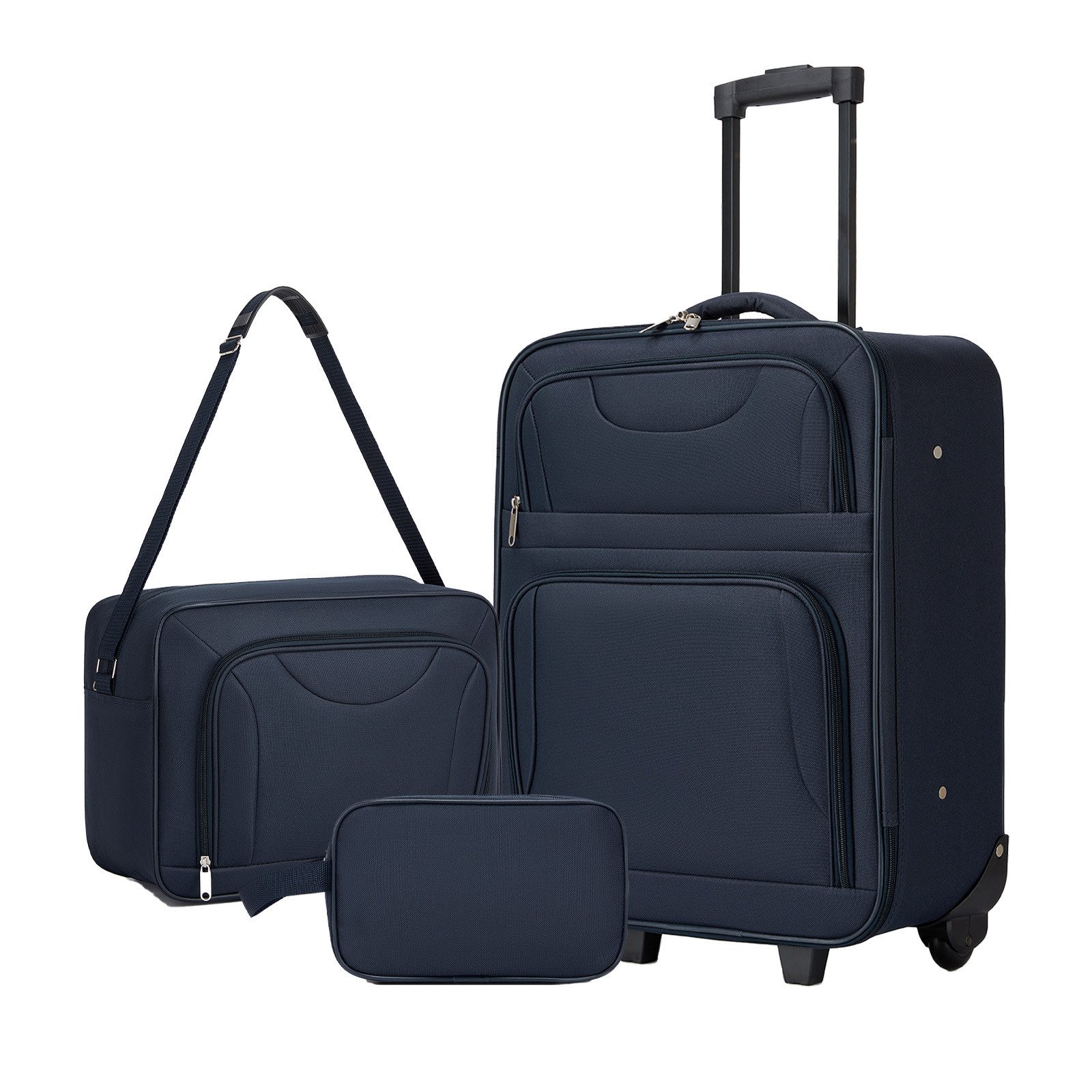 KONO Kofferset 3-teilig: 20 Zoll Handgepäck + Kabinen-Schultertasche + Kulturbeutel, (3 tlg)